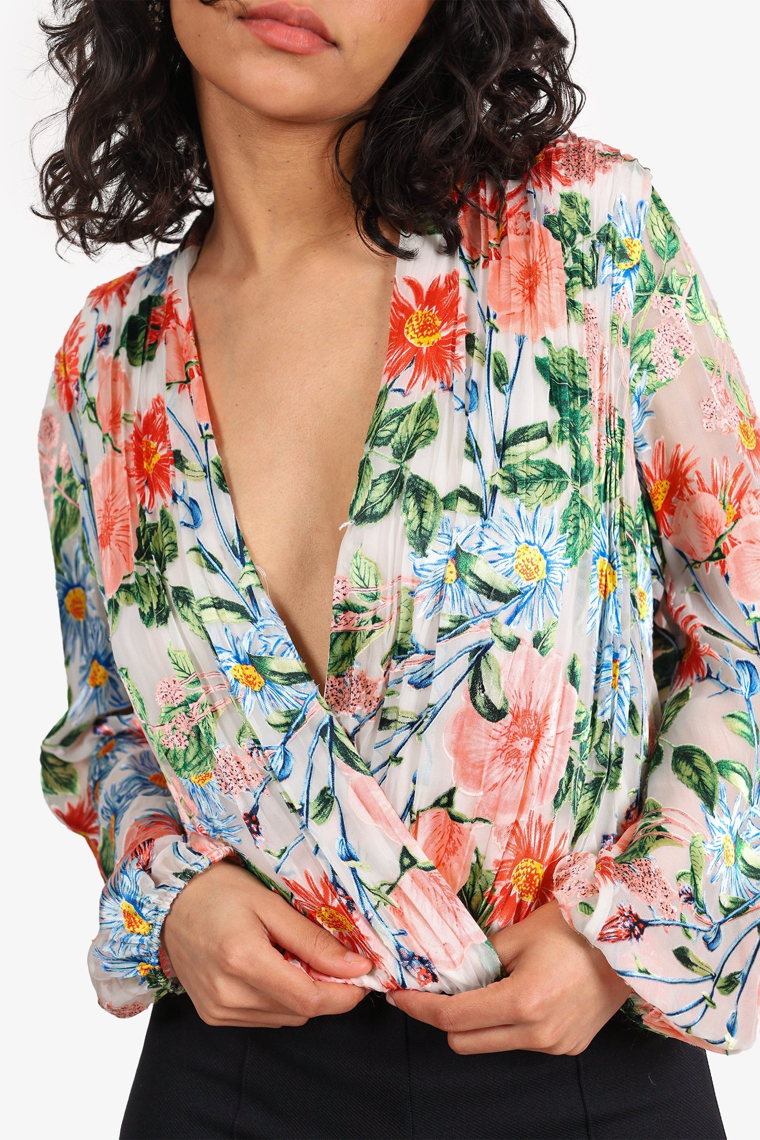 Alice + Olivia White 'Trista' Floral Burnout Crossover Top Size XS