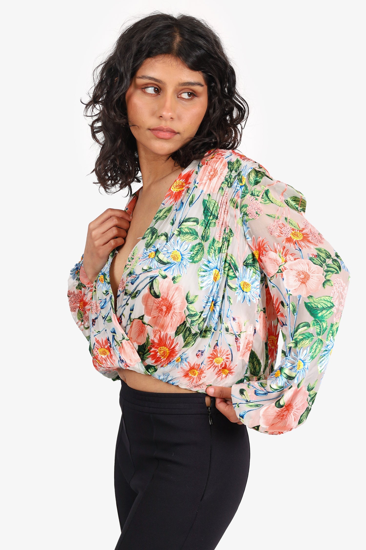 Alice + Olivia White 'Trista' Floral Burnout Crossover Top Size XS