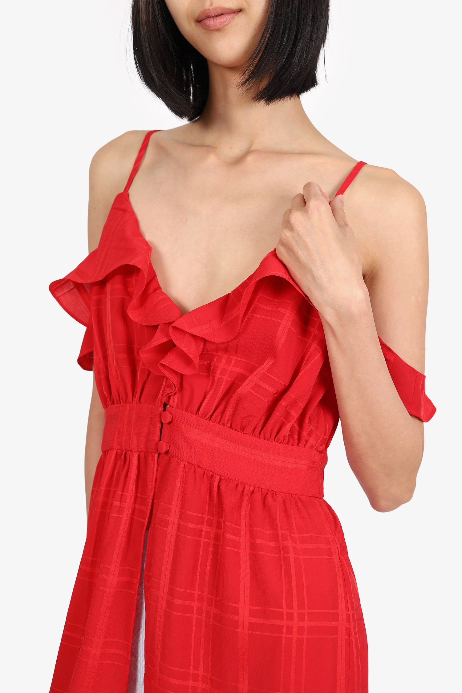 Lovers + Friends Red Ruffle Midi Dress Size S