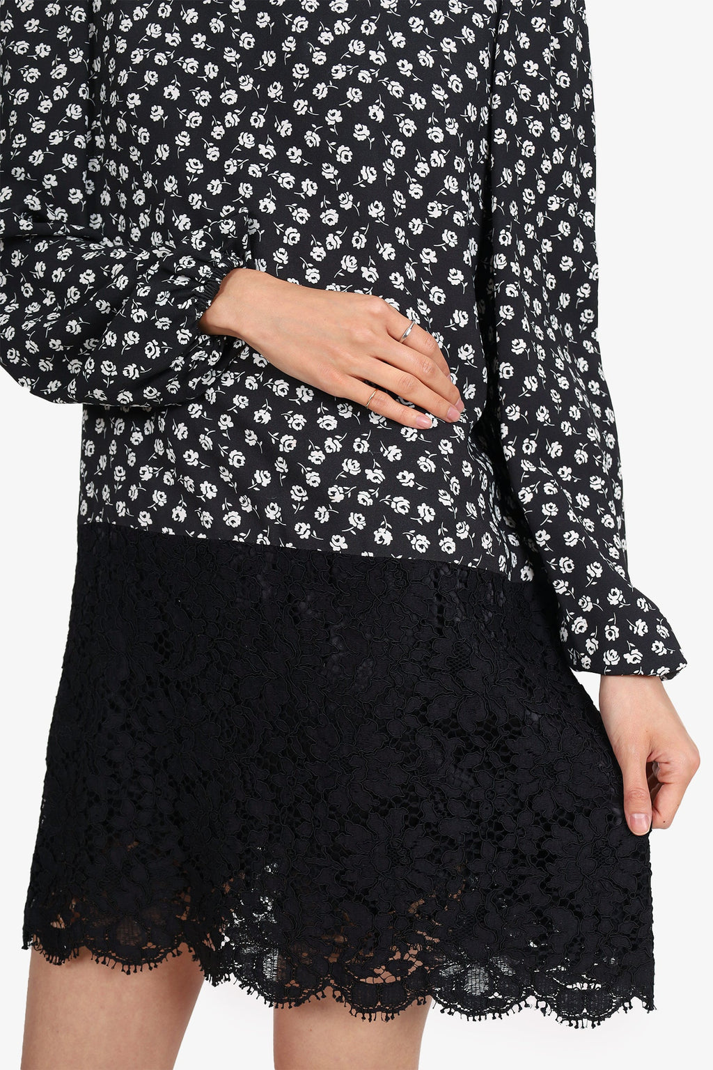 Dolce & Gabbana Black Lace Detail Long Sleeve Floral Dress Size 46
