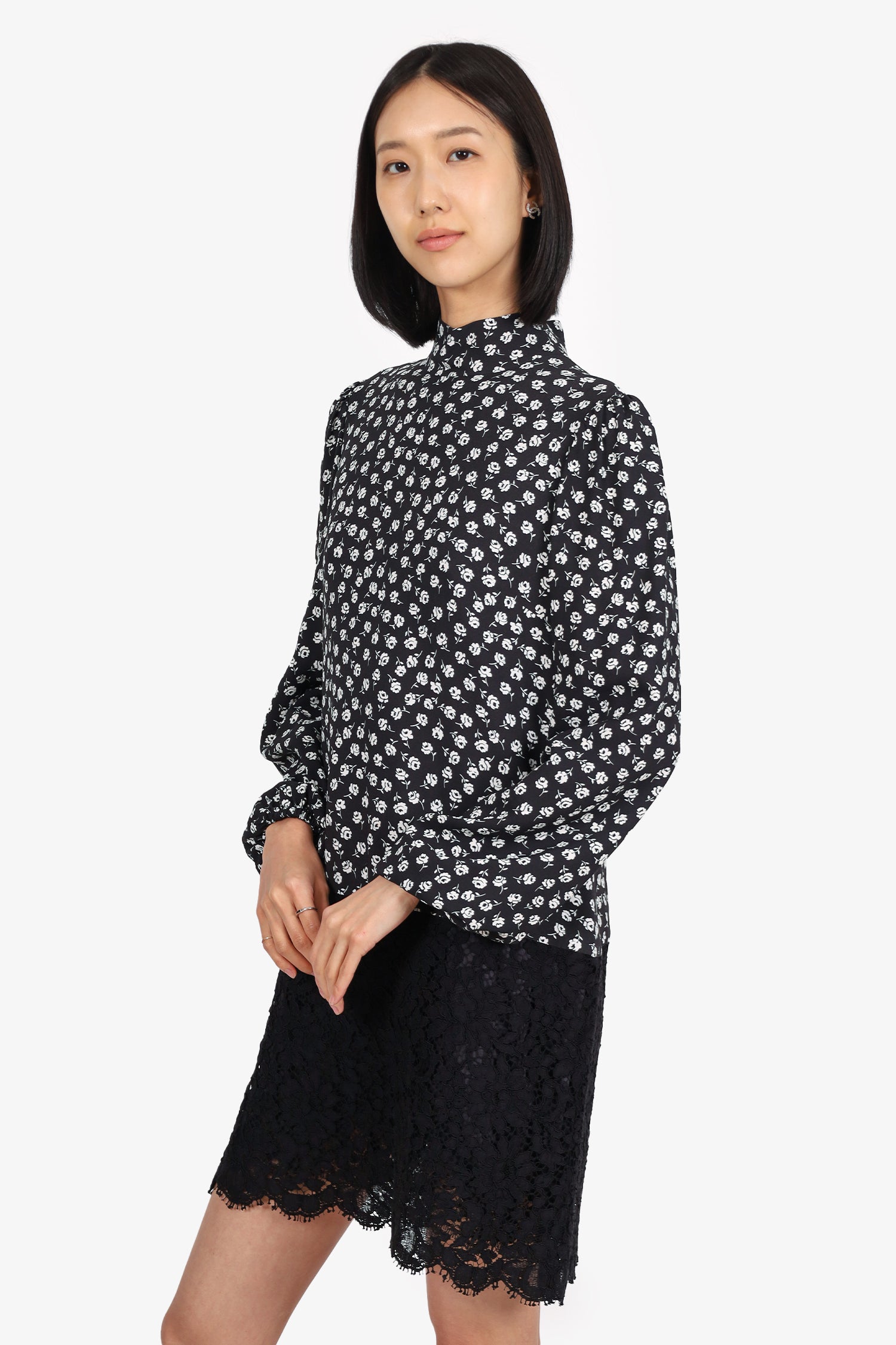 Dolce & Gabbana Black Lace Detail Long Sleeve Floral Dress Size 46