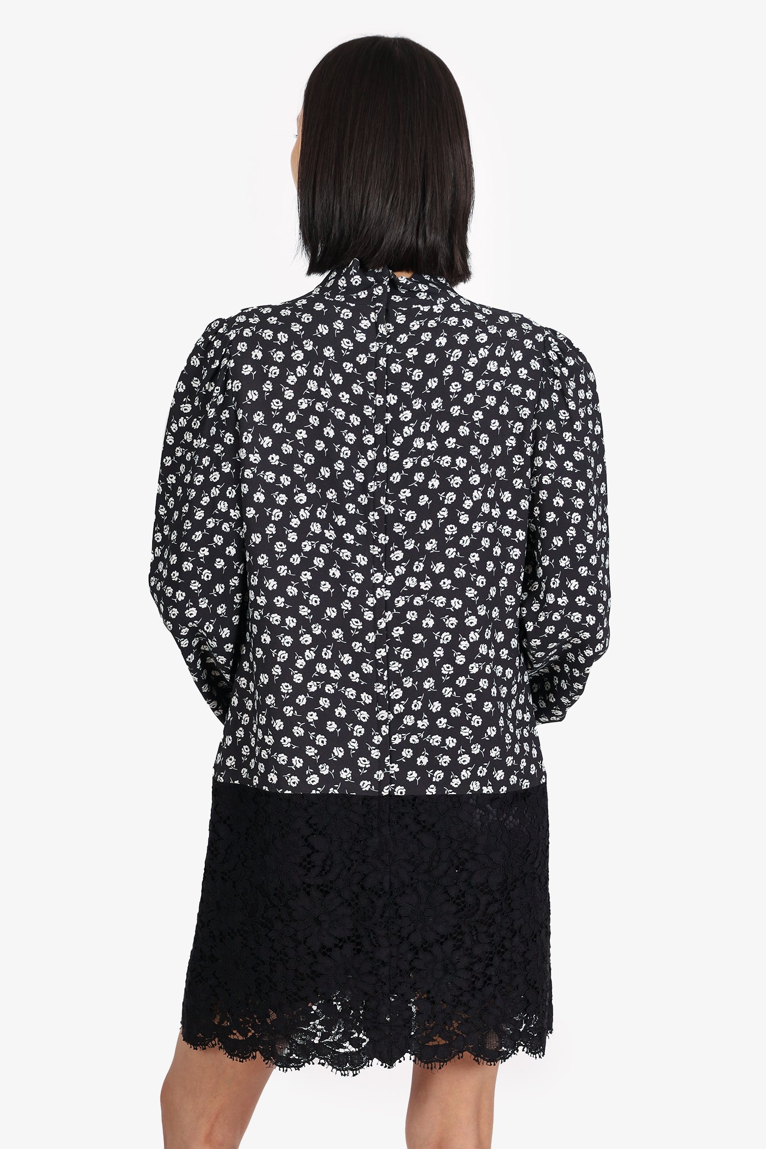 Dolce & Gabbana Black Lace Detail Long Sleeve Floral Dress Size 46