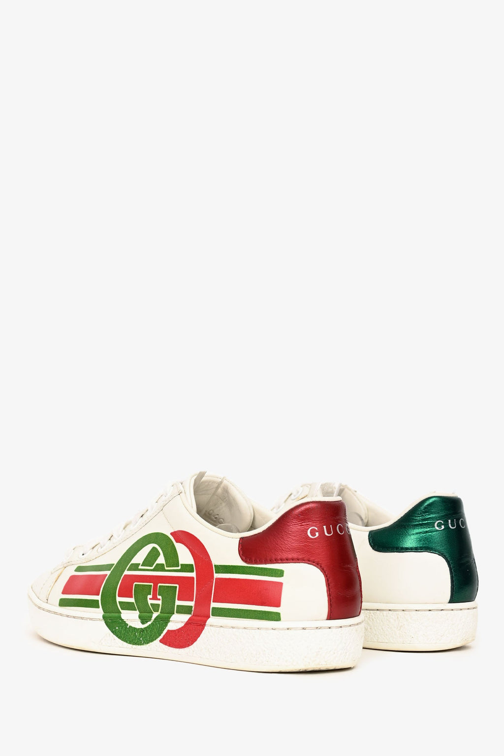 Gucci White Leather GG Printed Logo Ace Sneakers Size 35