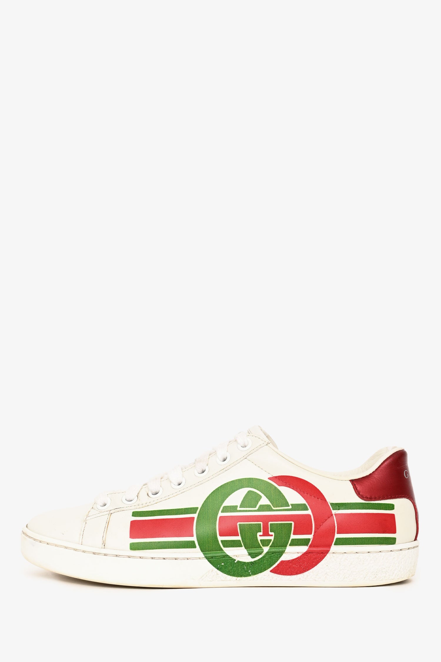 Gucci White Leather GG Printed Logo Ace Sneakers Size 35
