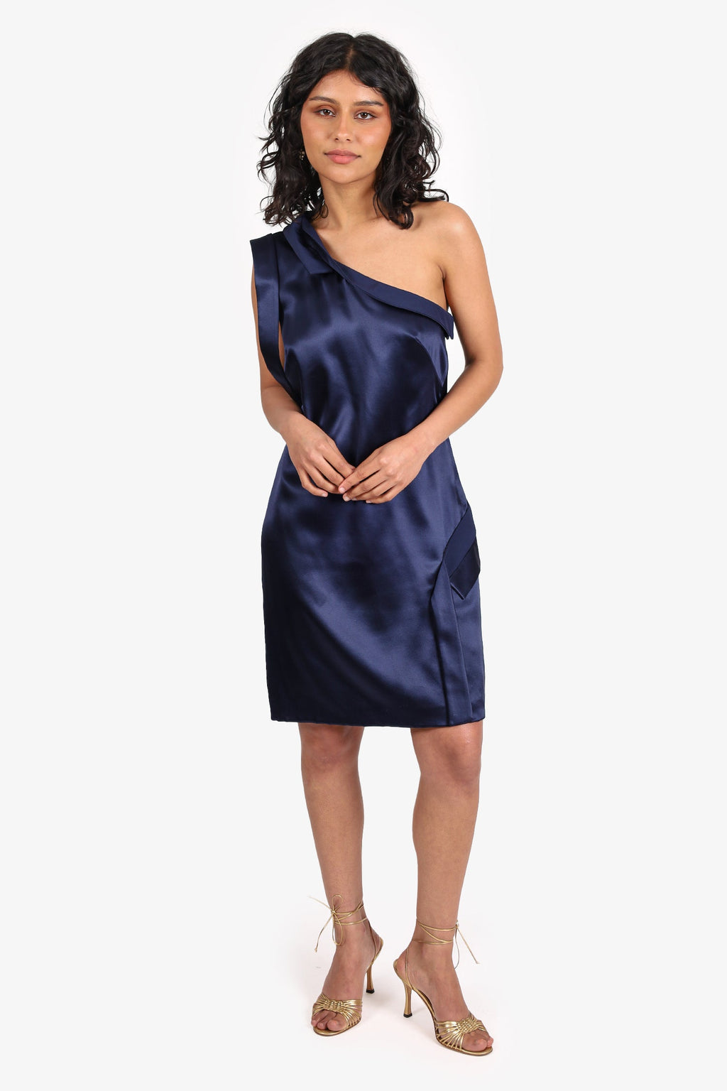 Versace Navy Blue Silk One-Shoulder Mini Dress Size 40