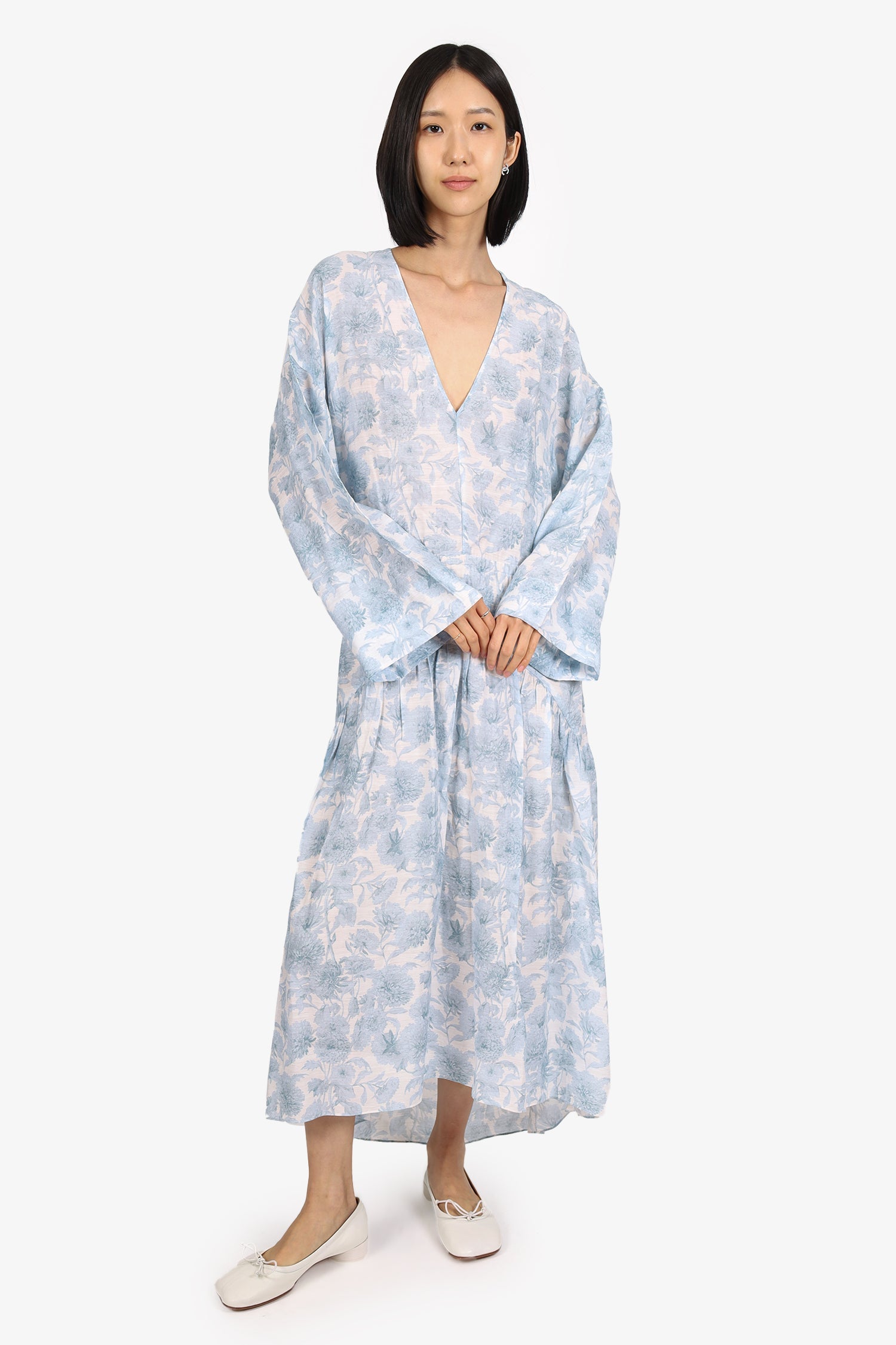 Vince Blue/White Floral Print Cut Out Back Midi Dress Size L