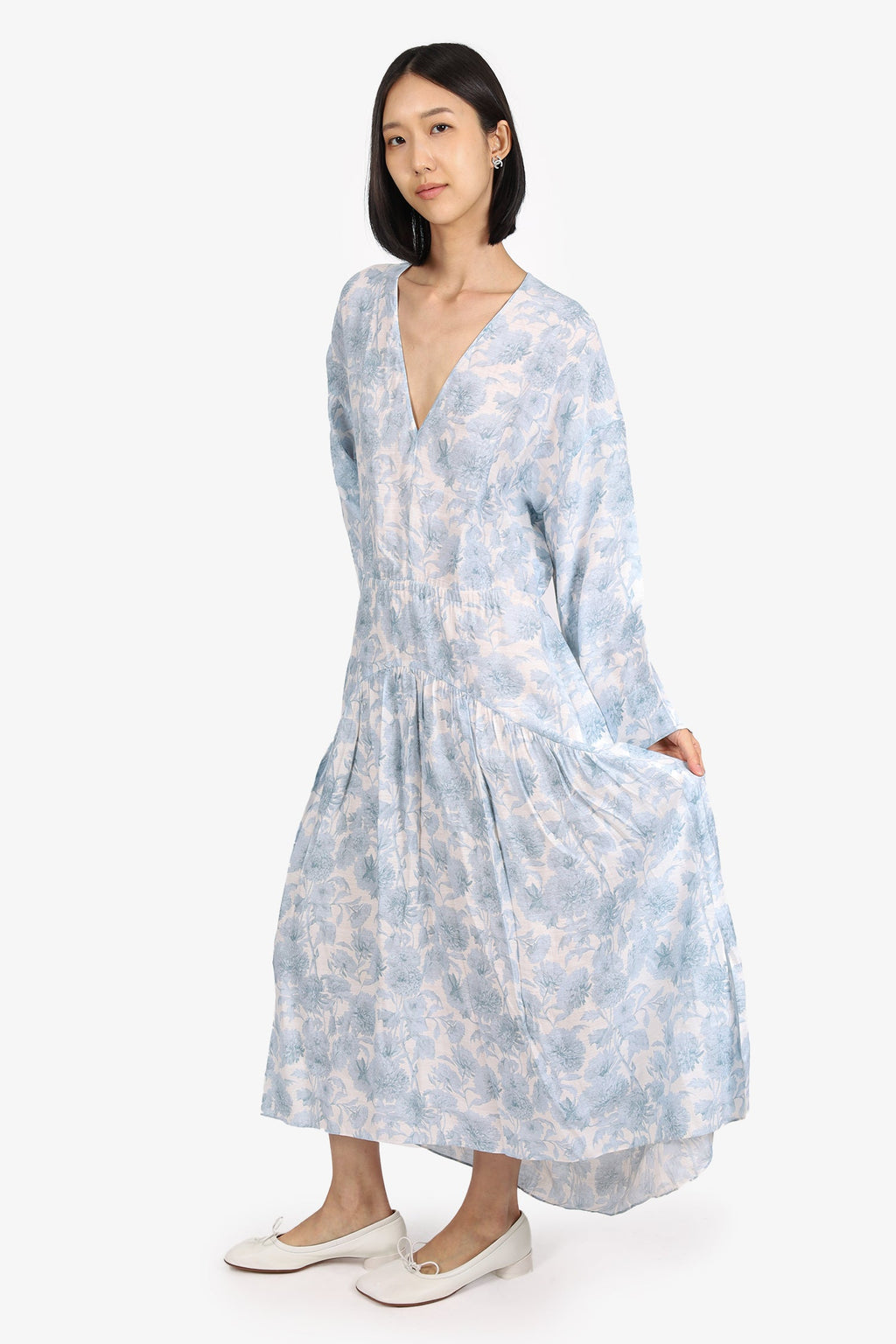 Vince Blue/White Floral Print Cut Out Back Midi Dress Size L