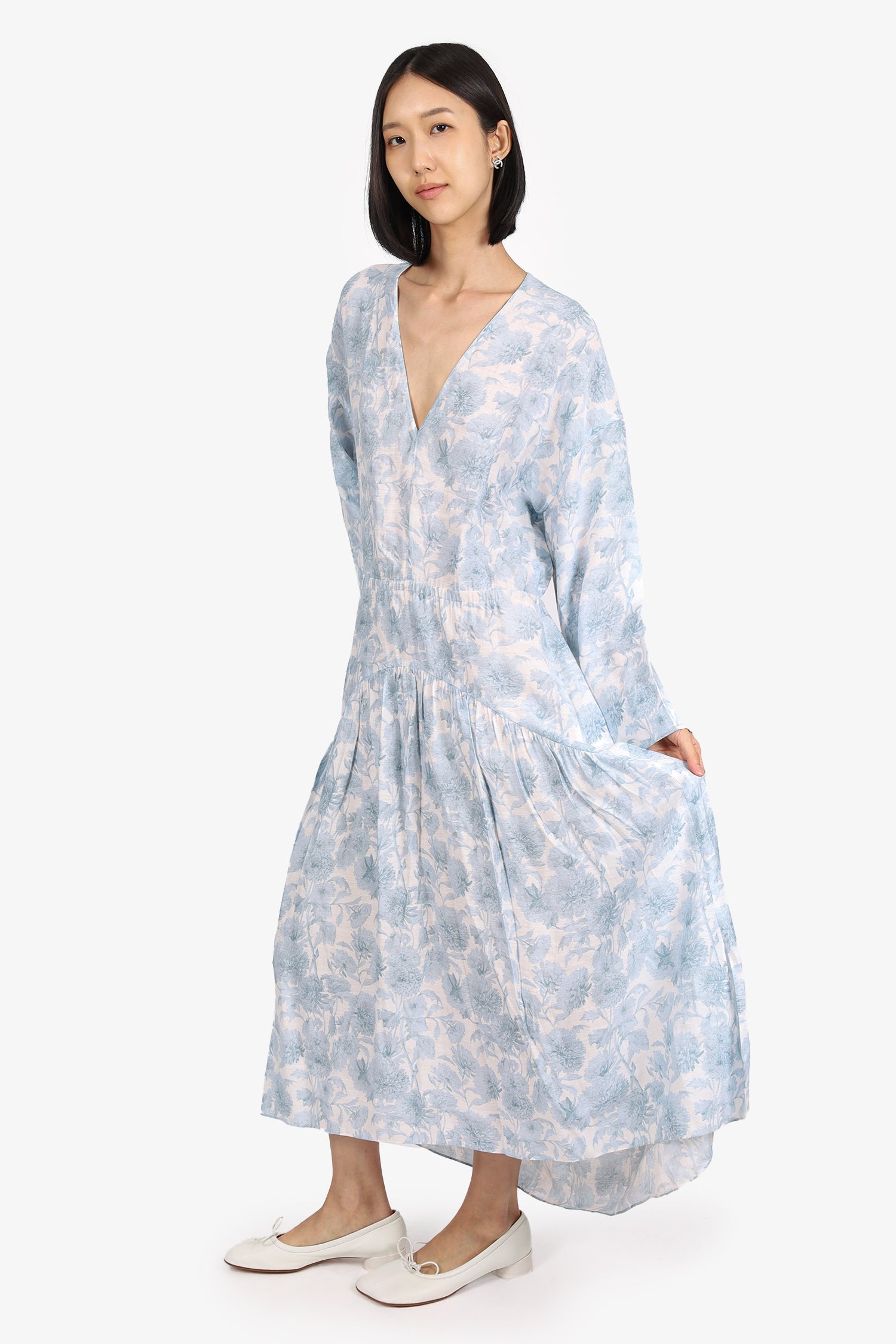Vince Blue/White Floral Print Cut Out Back Midi Dress Size L