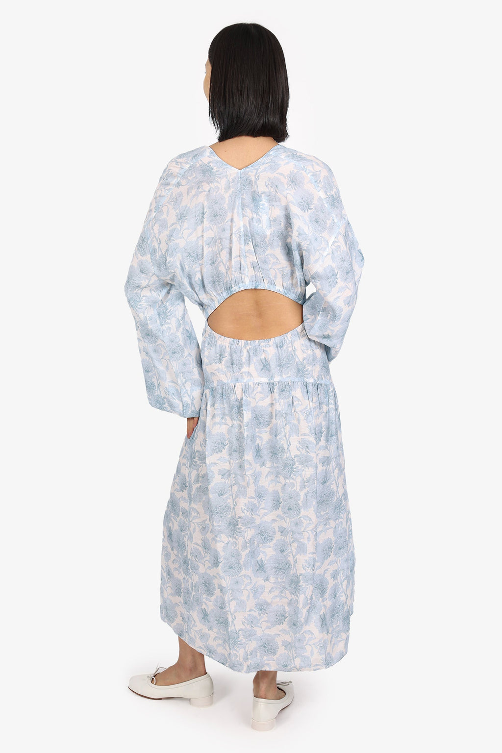 Vince Blue/White Floral Print Cut Out Back Midi Dress Size L