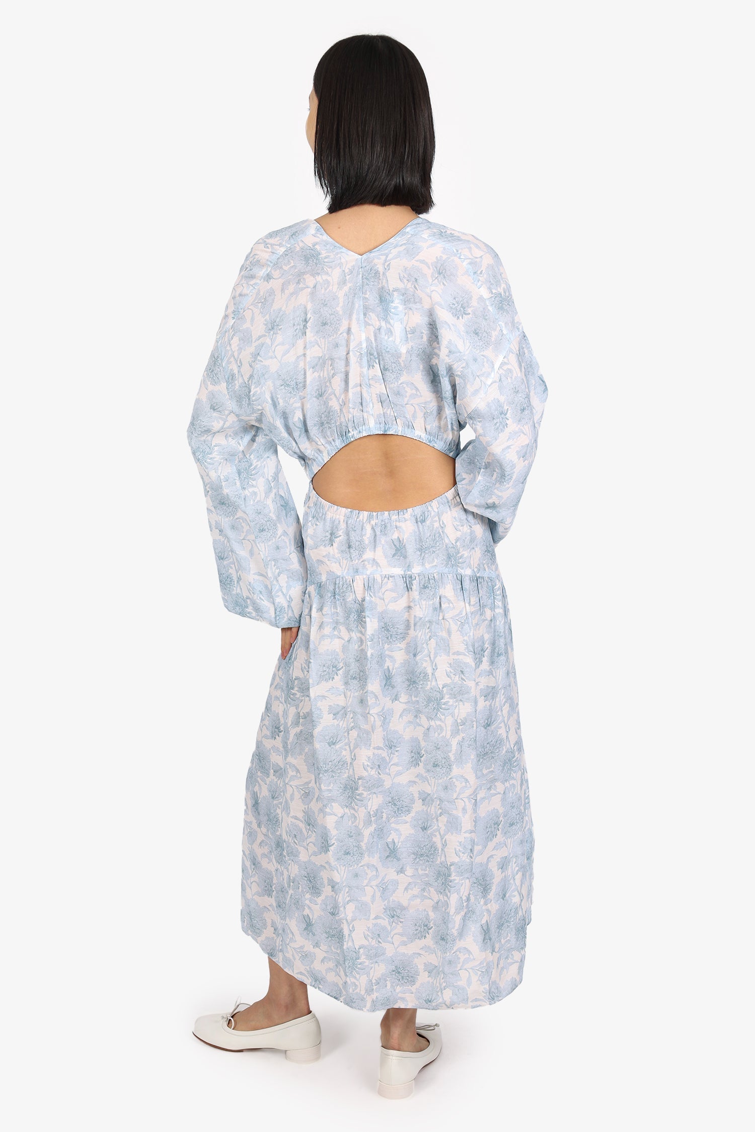 Vince Blue/White Floral Print Cut Out Back Midi Dress Size L