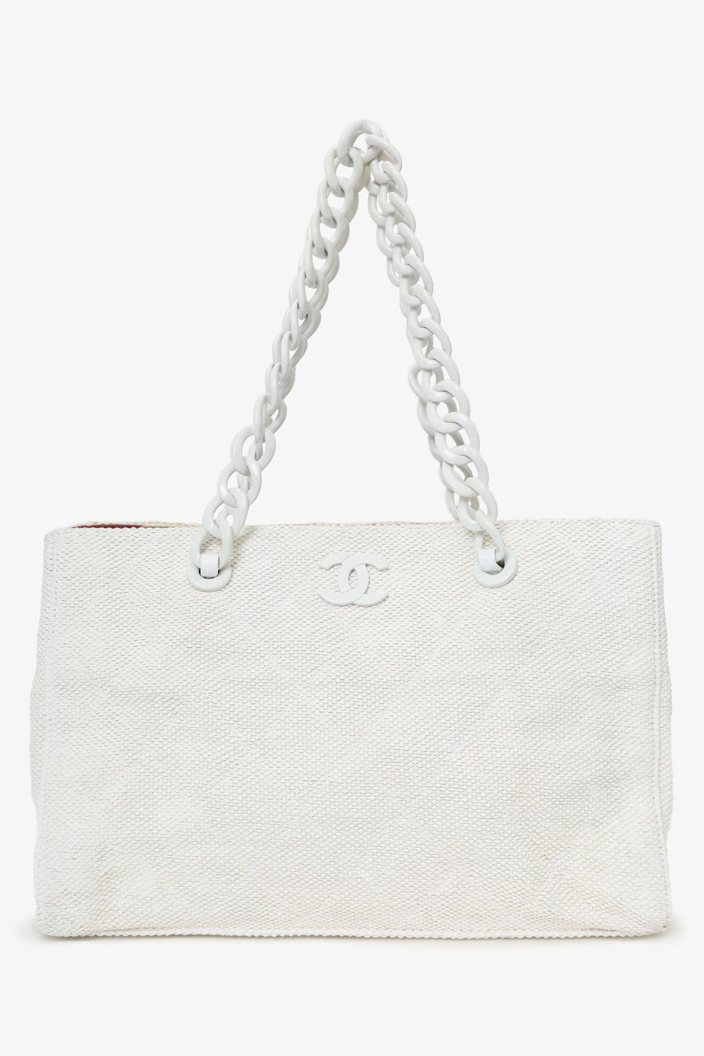 Pre-Loved Chanel™ 2000-02 White Raffia Chain Beach Tote With Pouches