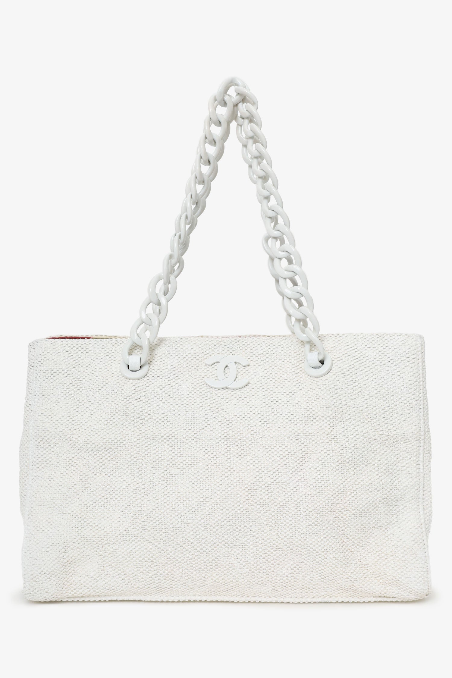 Pre-Loved Chanel™ 2000-02 White Raffia Chain Beach Tote With Pouches