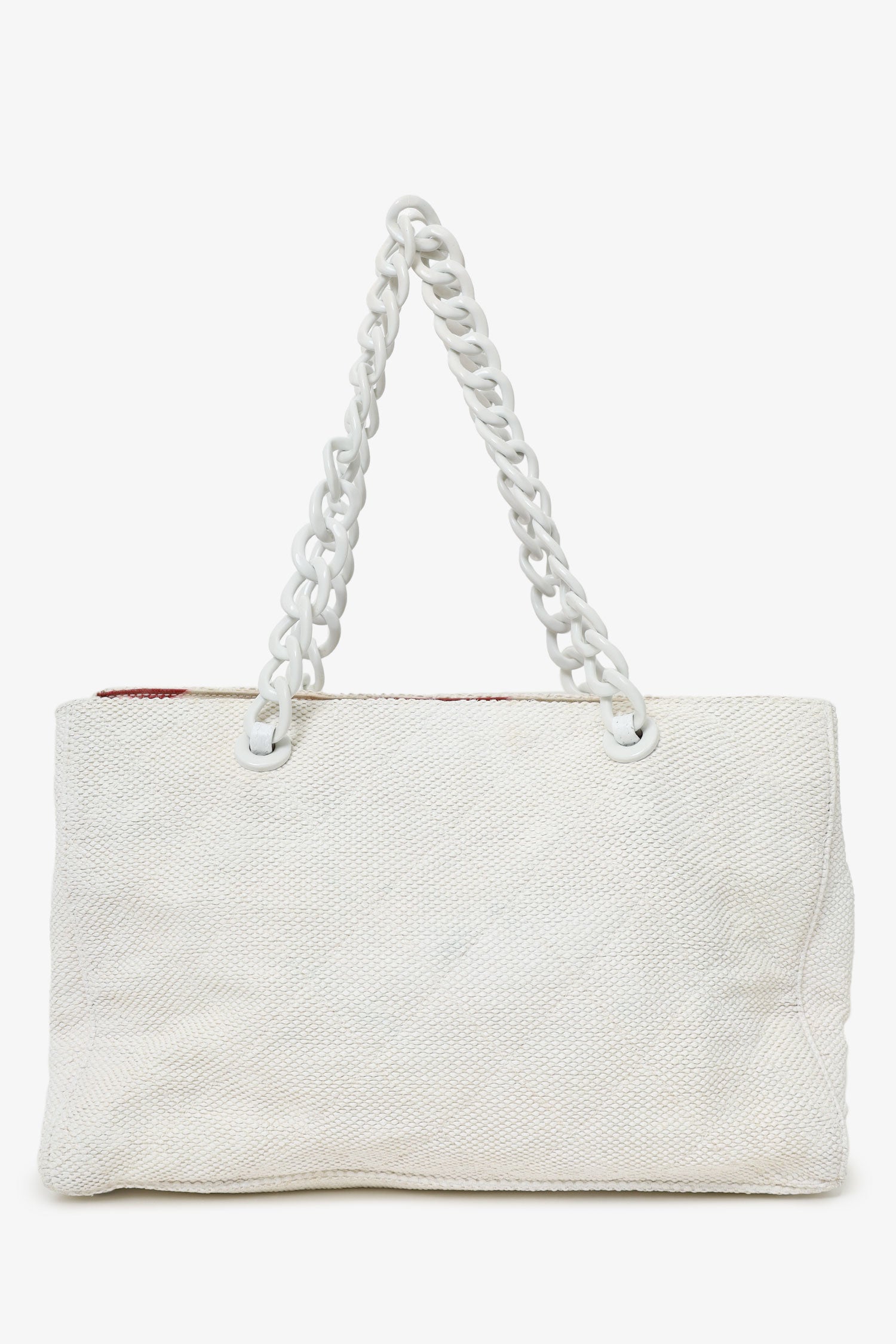 Pre-Loved Chanel™ 2000-02 White Raffia Chain Beach Tote With Pouches