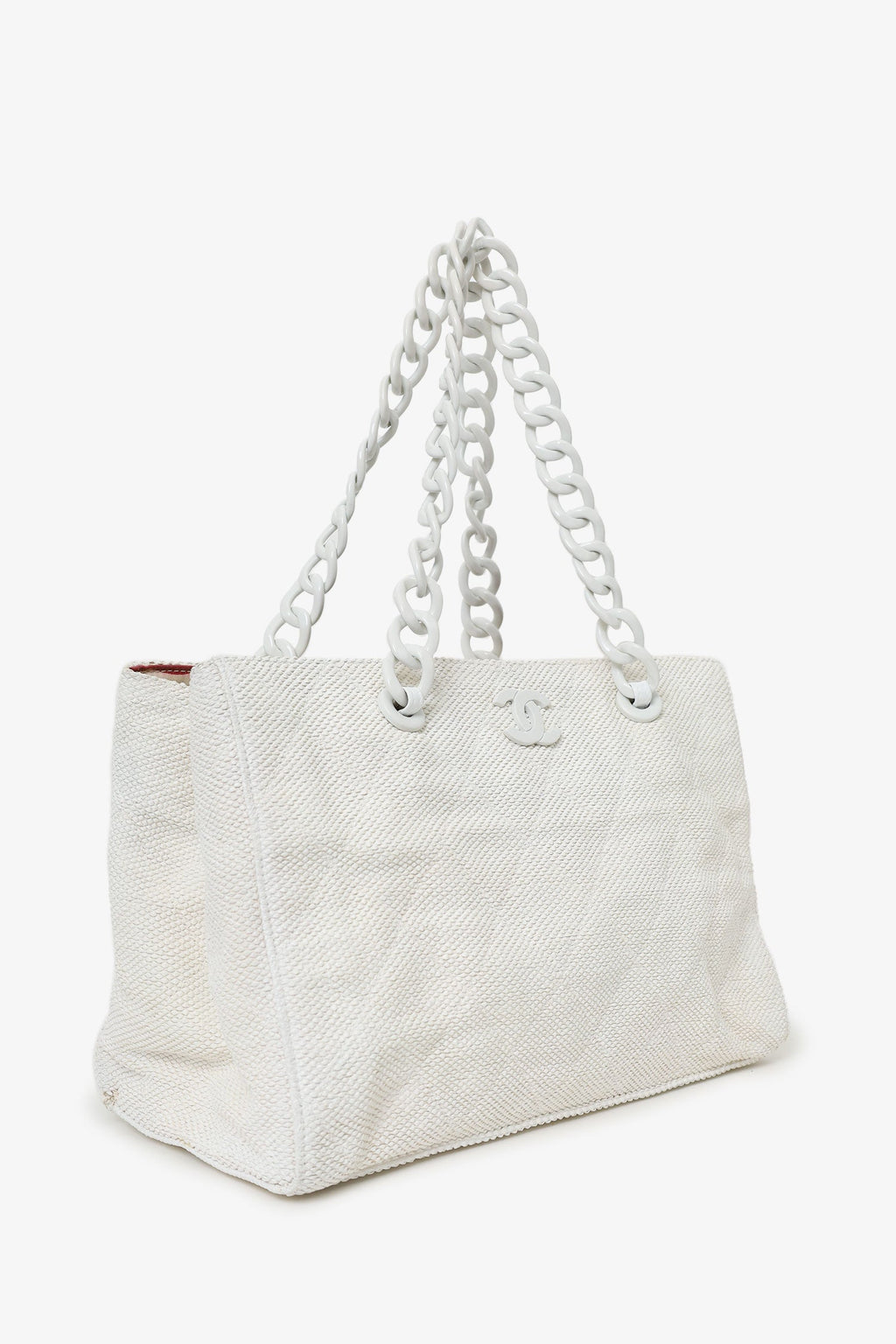 Pre-Loved Chanel™ 2000-02 White Raffia Chain Beach Tote With Pouches
