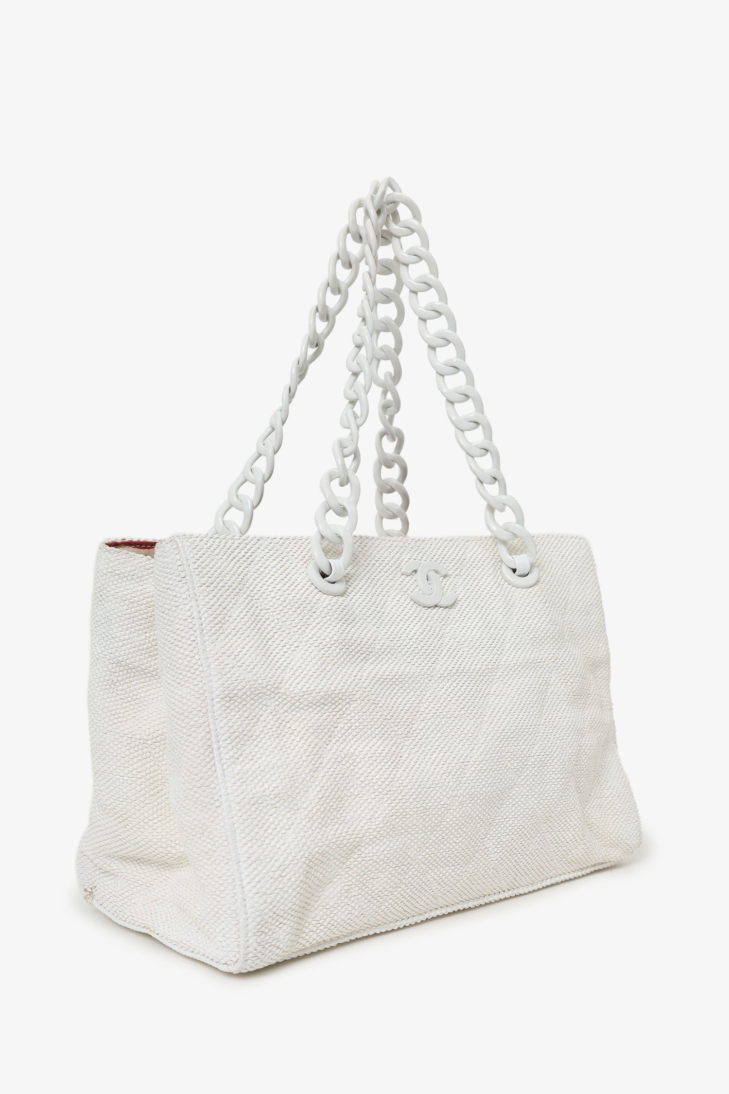 Pre-Loved Chanel™ 2000-02 White Raffia Chain Beach Tote With Pouches