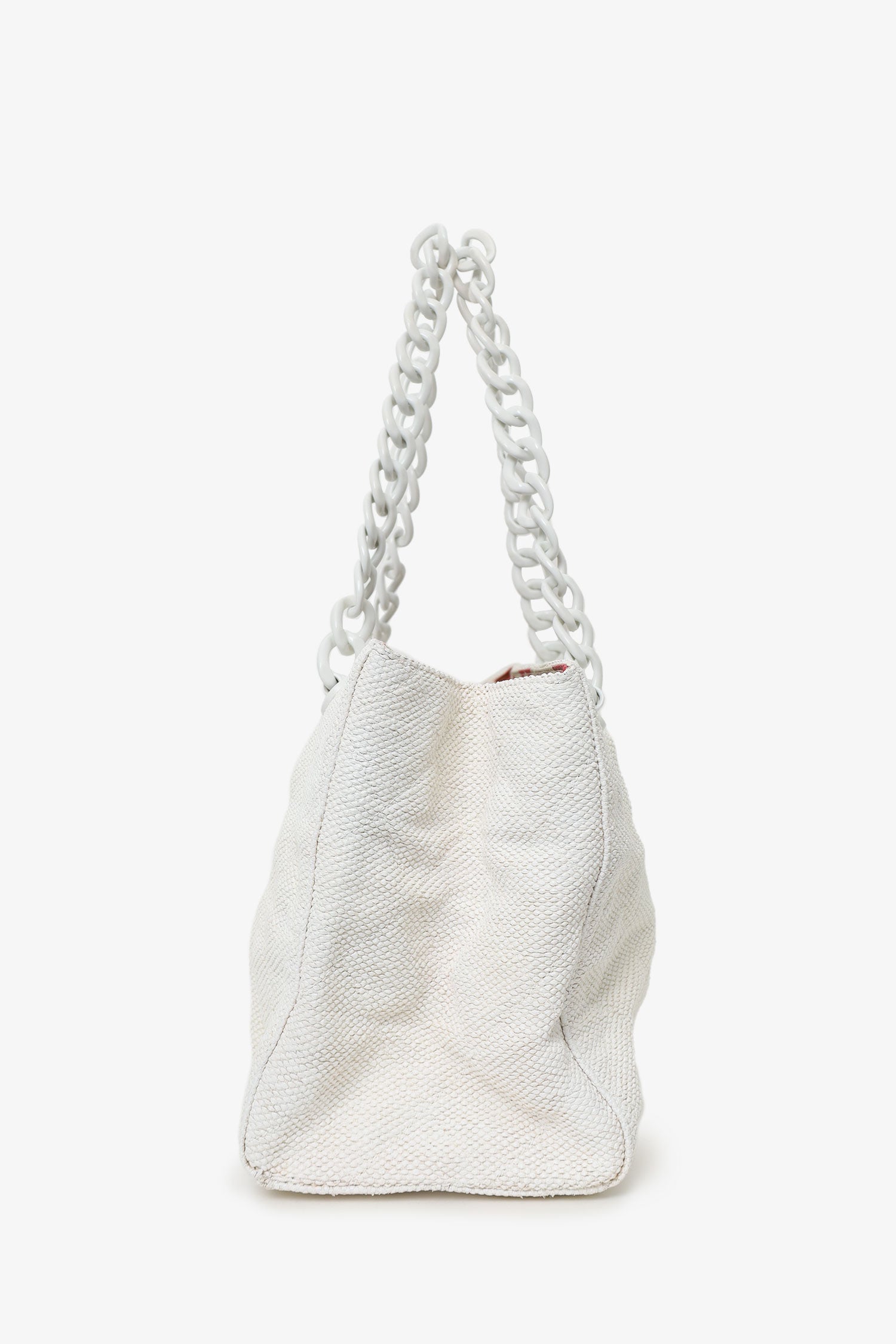 Pre-Loved Chanel™ 2000-02 White Raffia Chain Beach Tote With Pouches