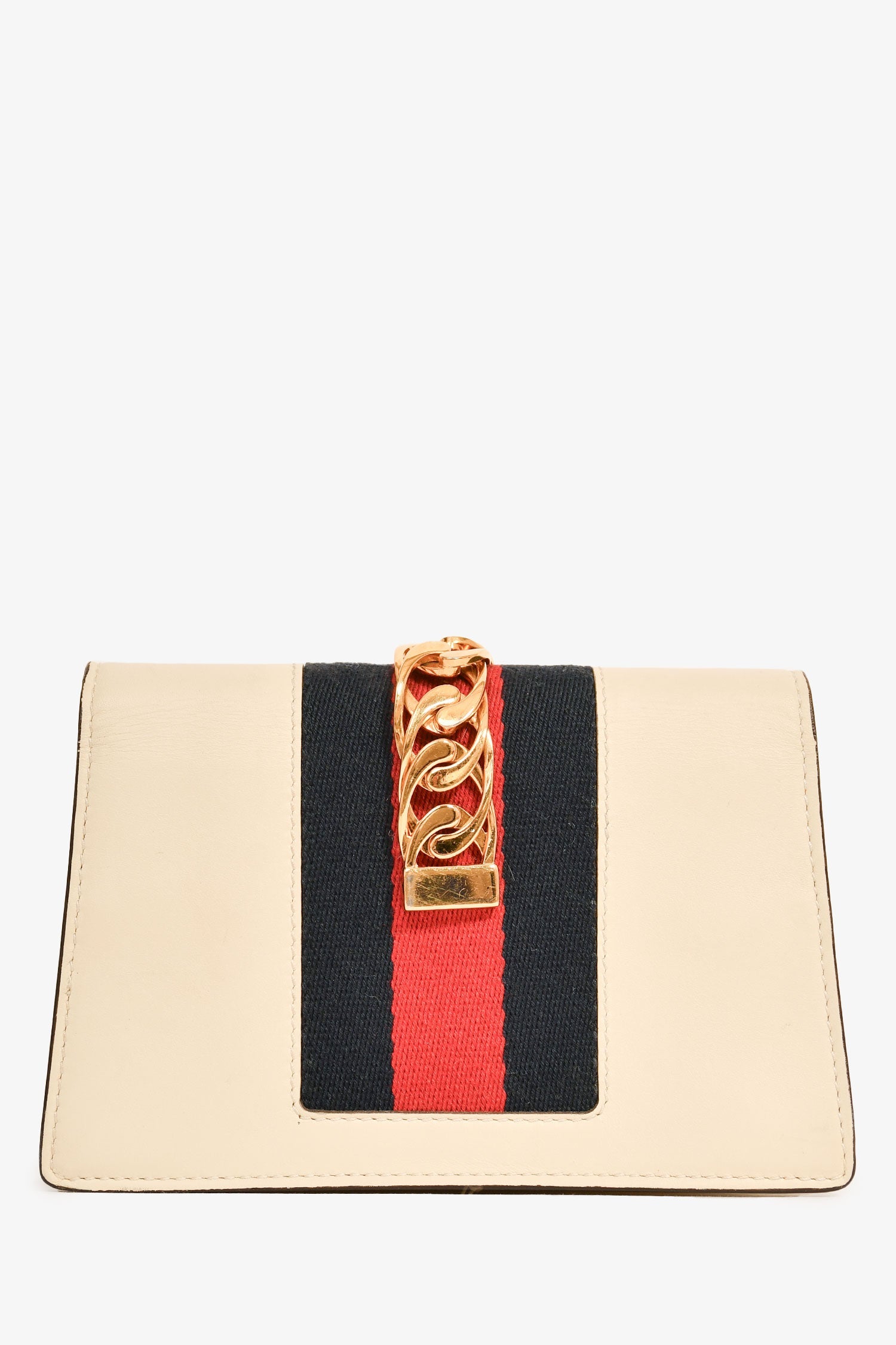 Gucci Cream Leather Web Mini Sylvie Chain Bag