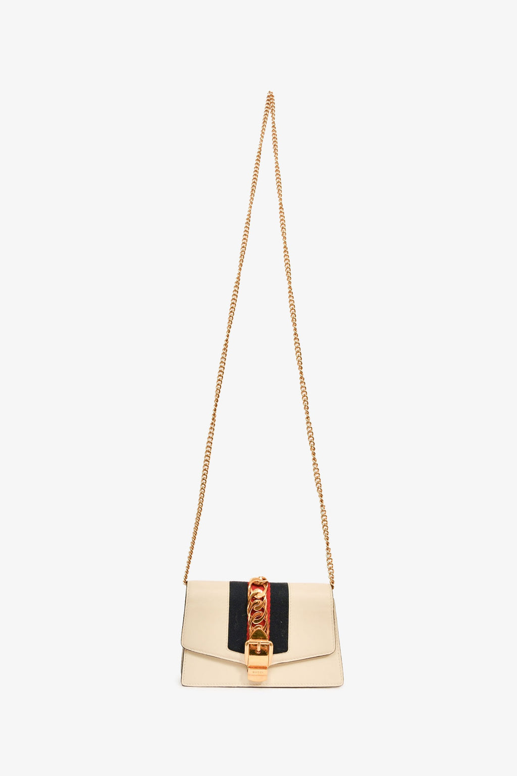 Gucci Cream Leather Web Mini Sylvie Chain Bag