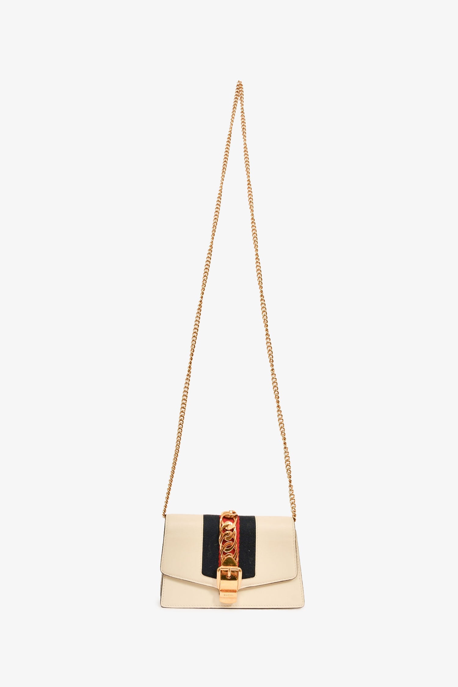 Gucci Cream Leather Web Mini Sylvie Chain Bag