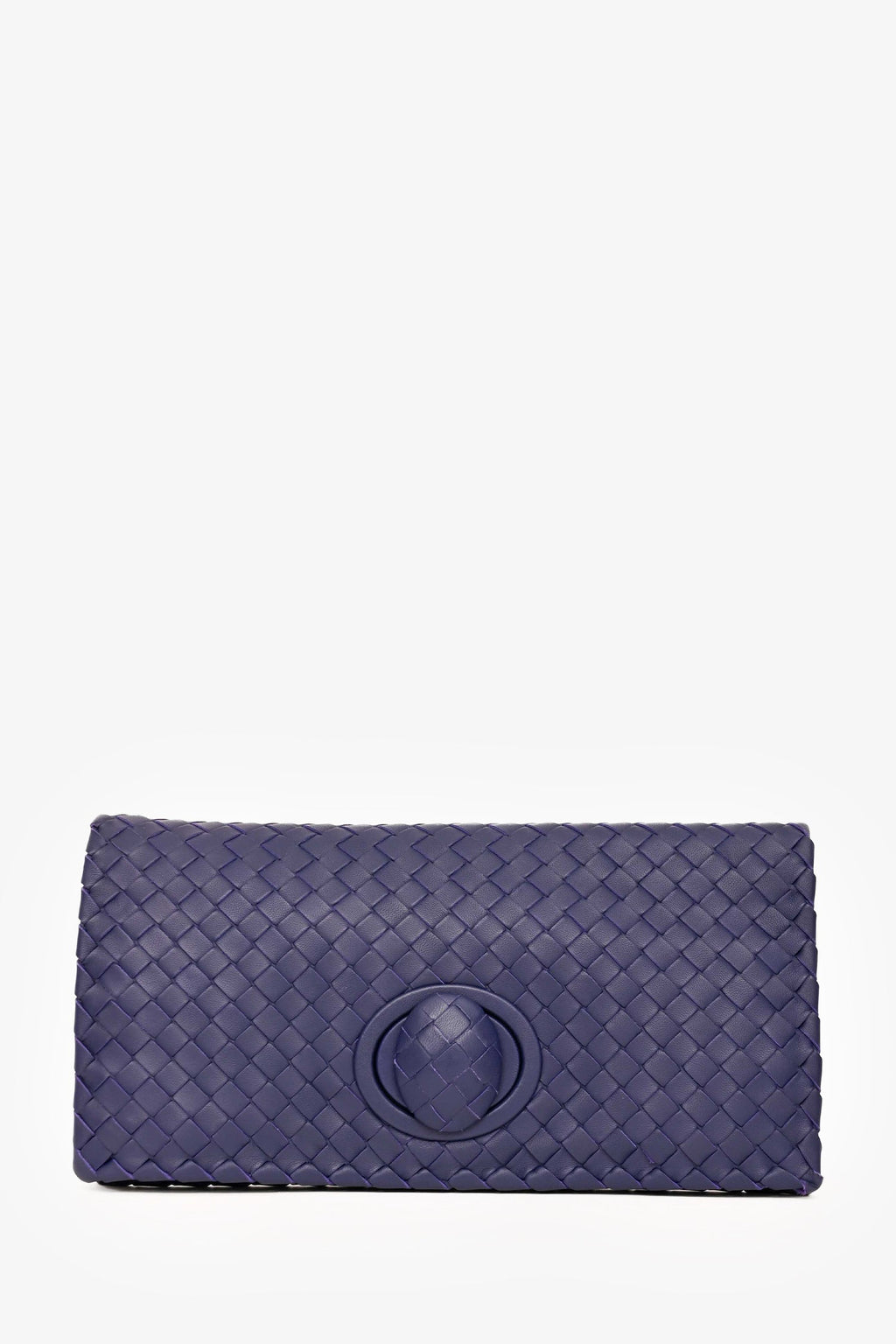 Bottega Veneta Purple Leather Intrecciato Turn Lock Clutch