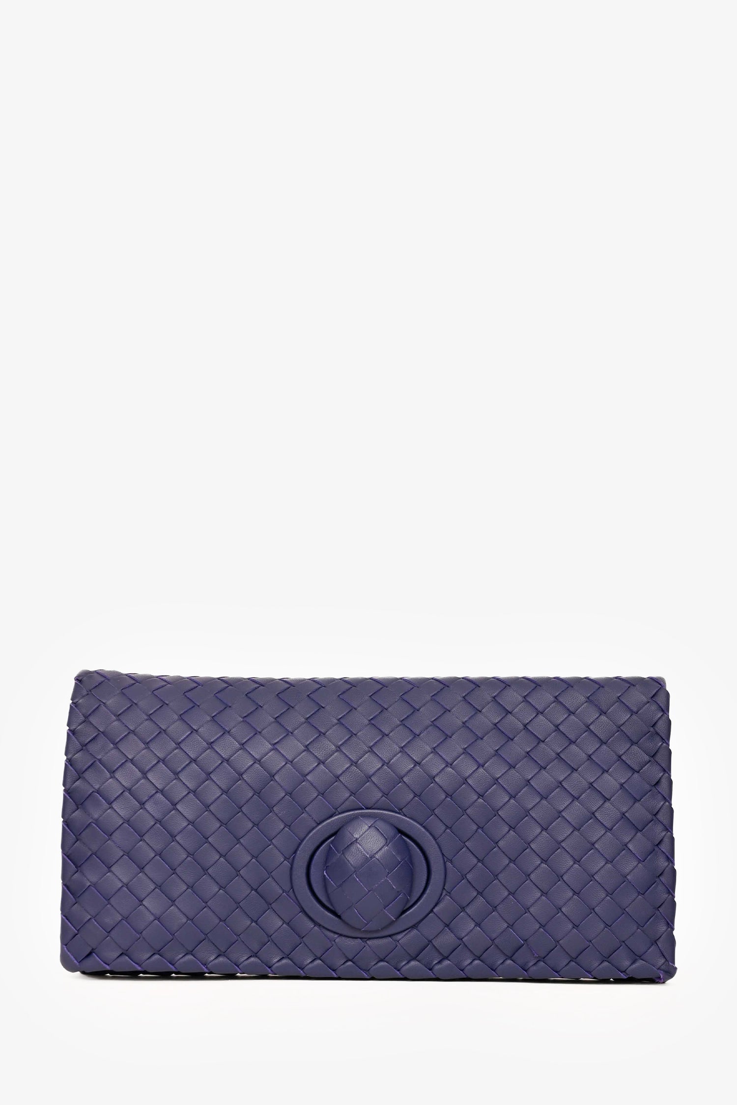 Bottega Veneta Purple Leather Intrecciato Turn Lock Clutch