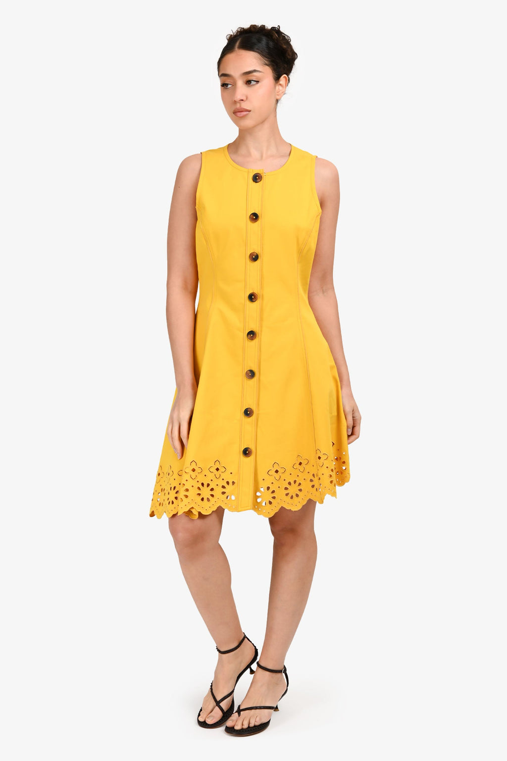Derek Lam 10 Crosby Yellow Floral Cut-Out Sleeveless Button Down Mini Dress Size 8