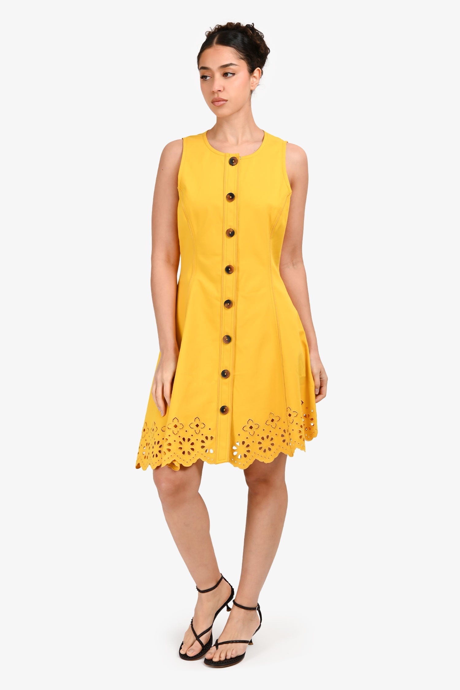 Derek Lam 10 Crosby Yellow Floral Cut-Out Sleeveless Button Down Mini Dress Size 8