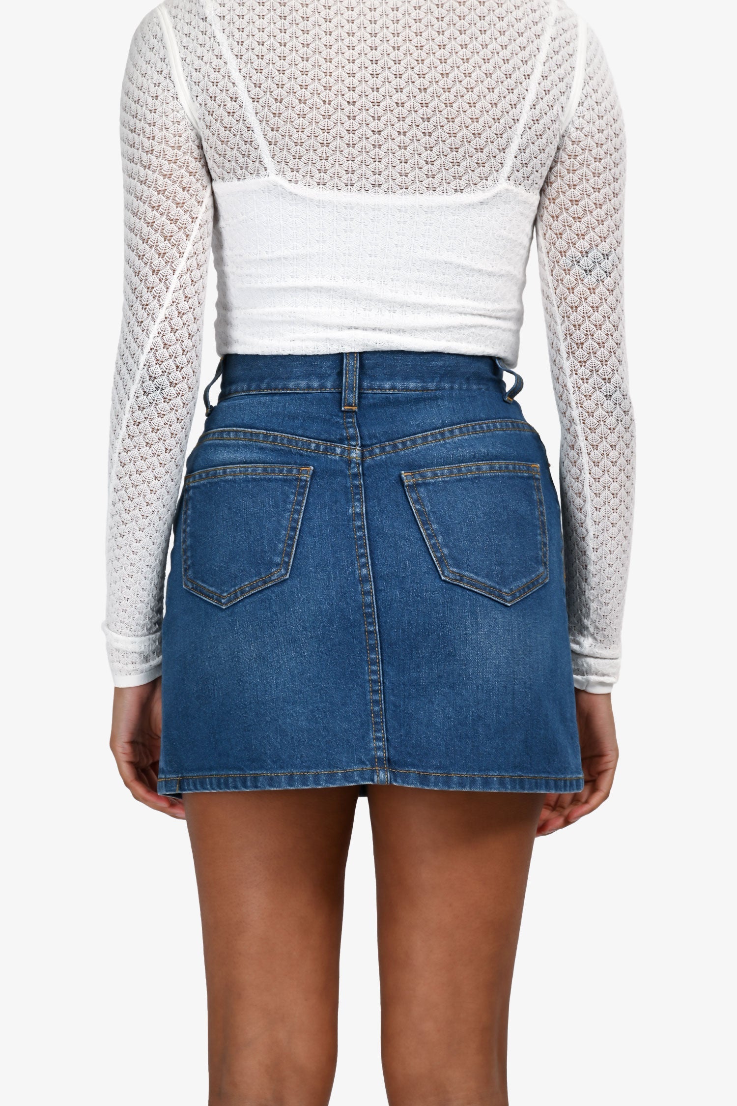 Gucci Blue Denim Rose Embroidered High Waisted Mini Skirt Size 36