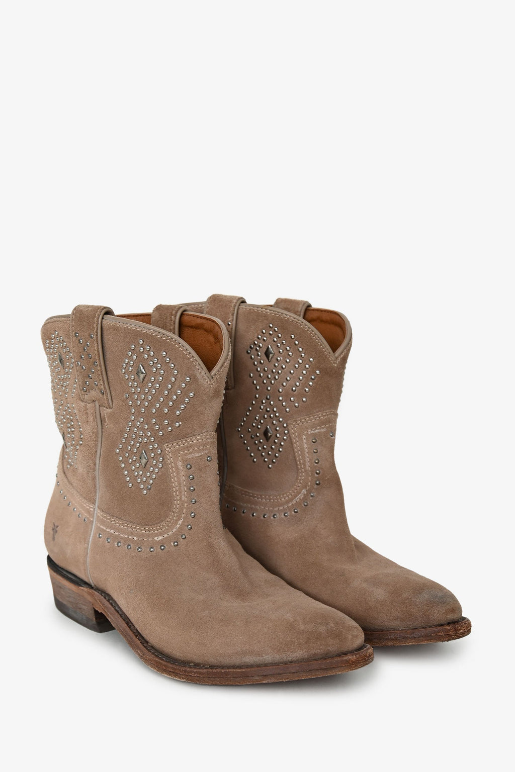 Frye Beige Leather Studded Mid-Calf Western Boots Size 8
