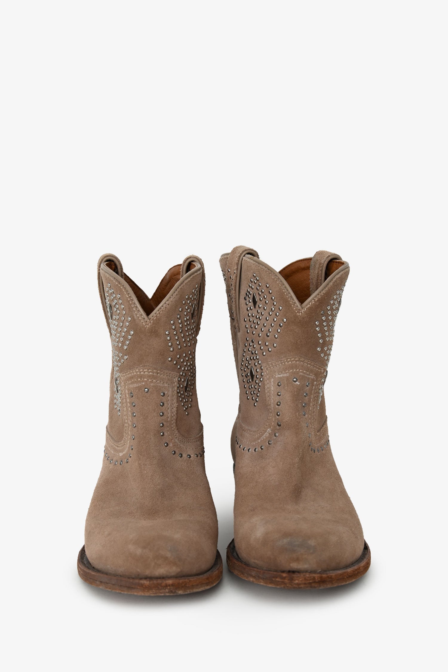 Frye Beige Leather Studded Mid-Calf Western Boots Size 8