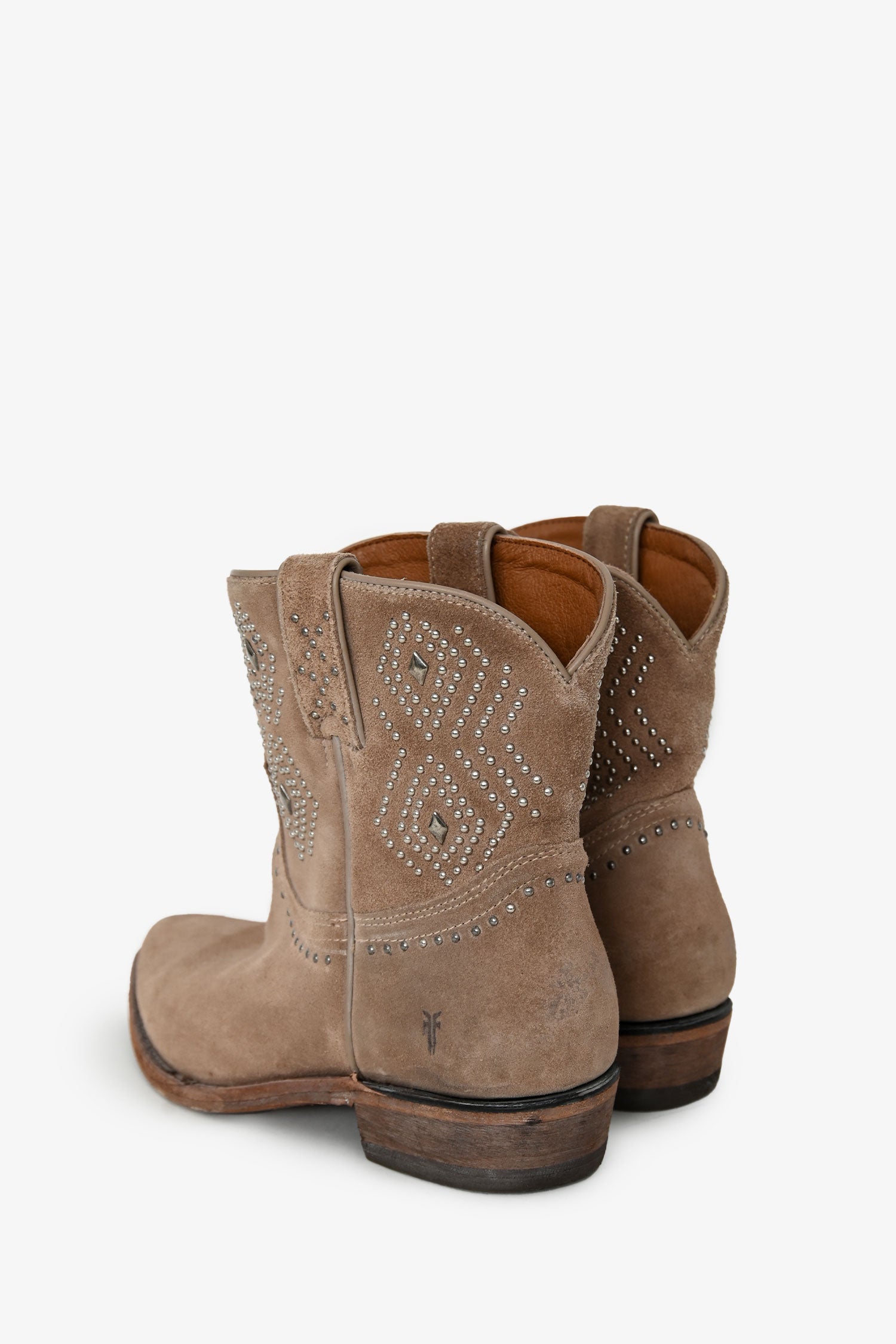 Frye Beige Leather Studded Mid-Calf Western Boots Size 8