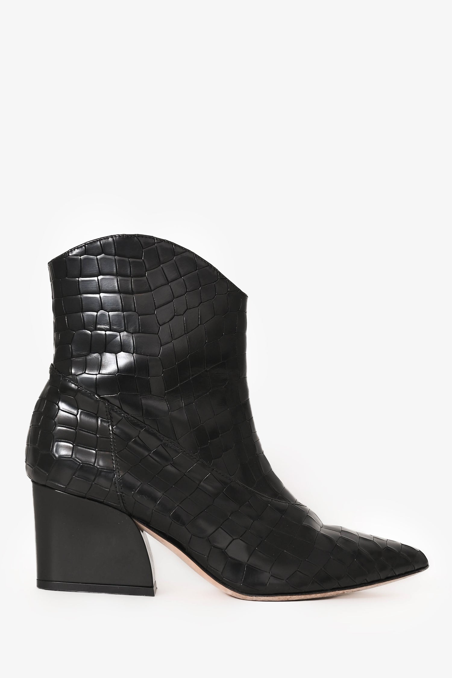 Tibi Navy Leather Croc Embossed Western Boots Size 38