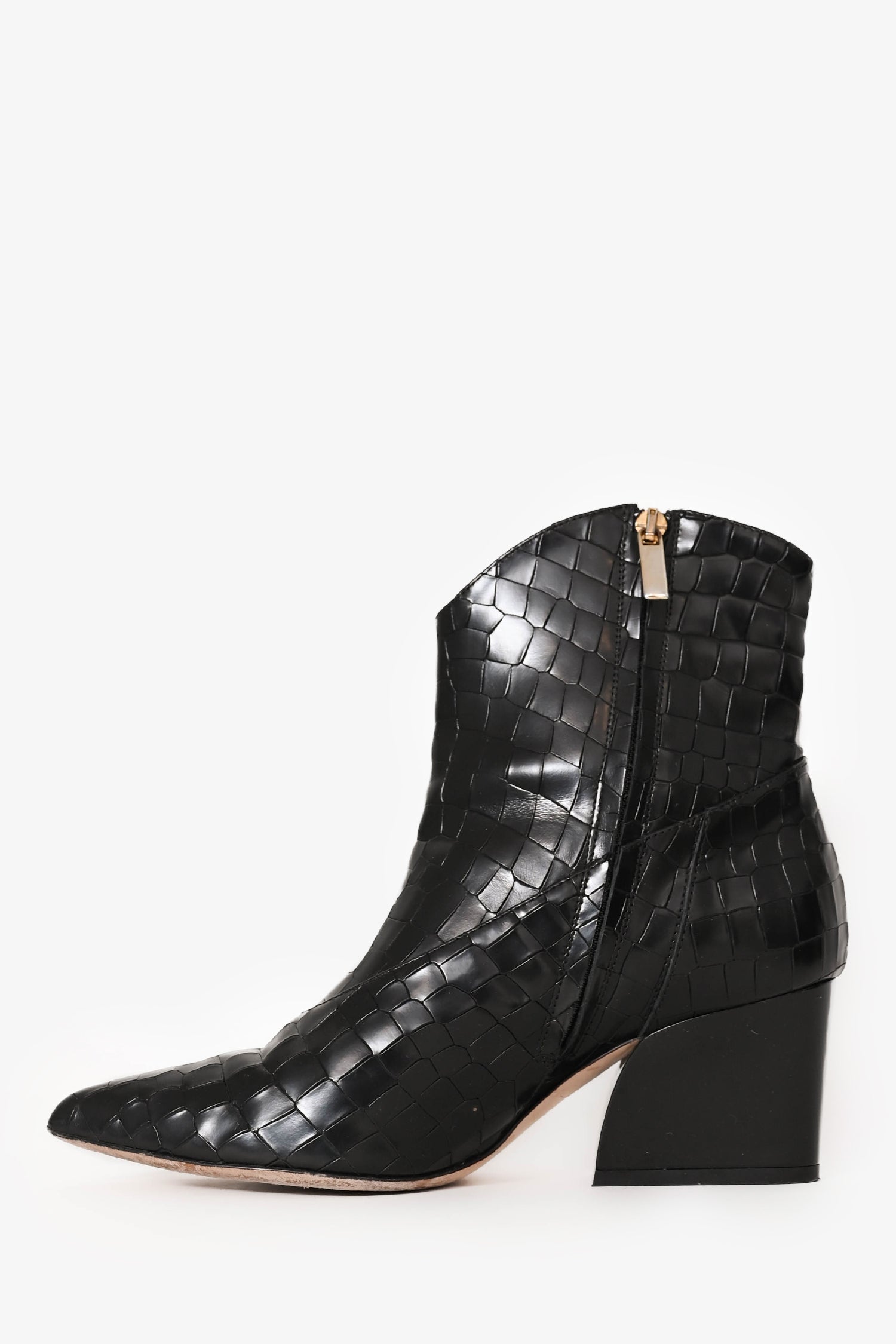 Tibi Navy Leather Croc Embossed Western Boots Size 38