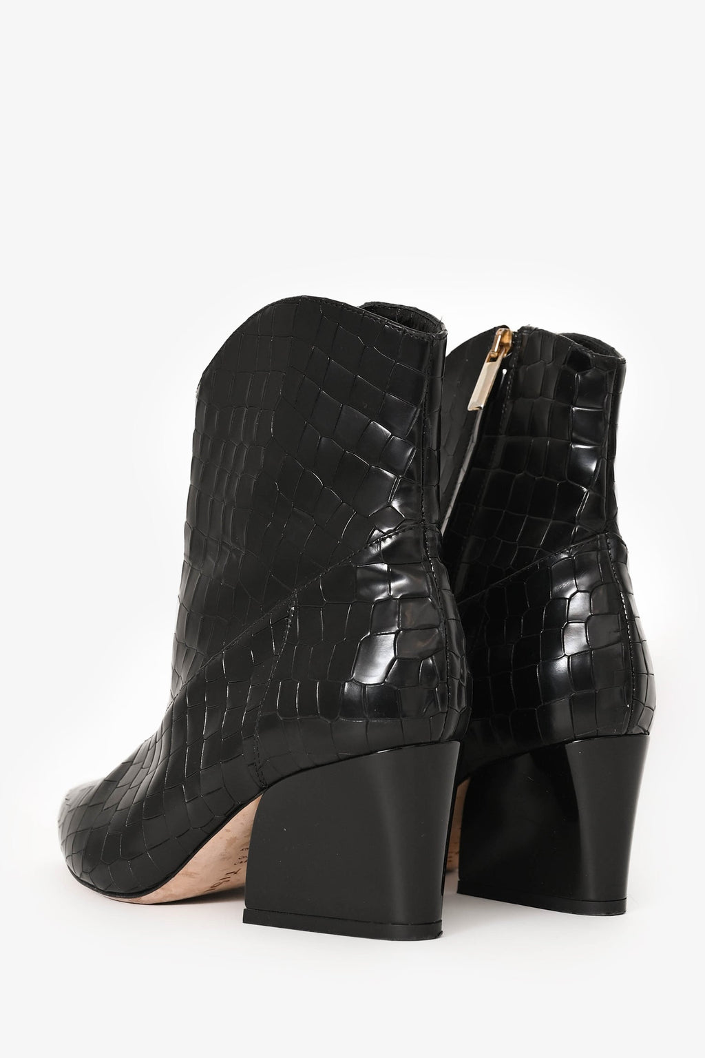 Tibi Navy Leather Croc Embossed Western Boots Size 38