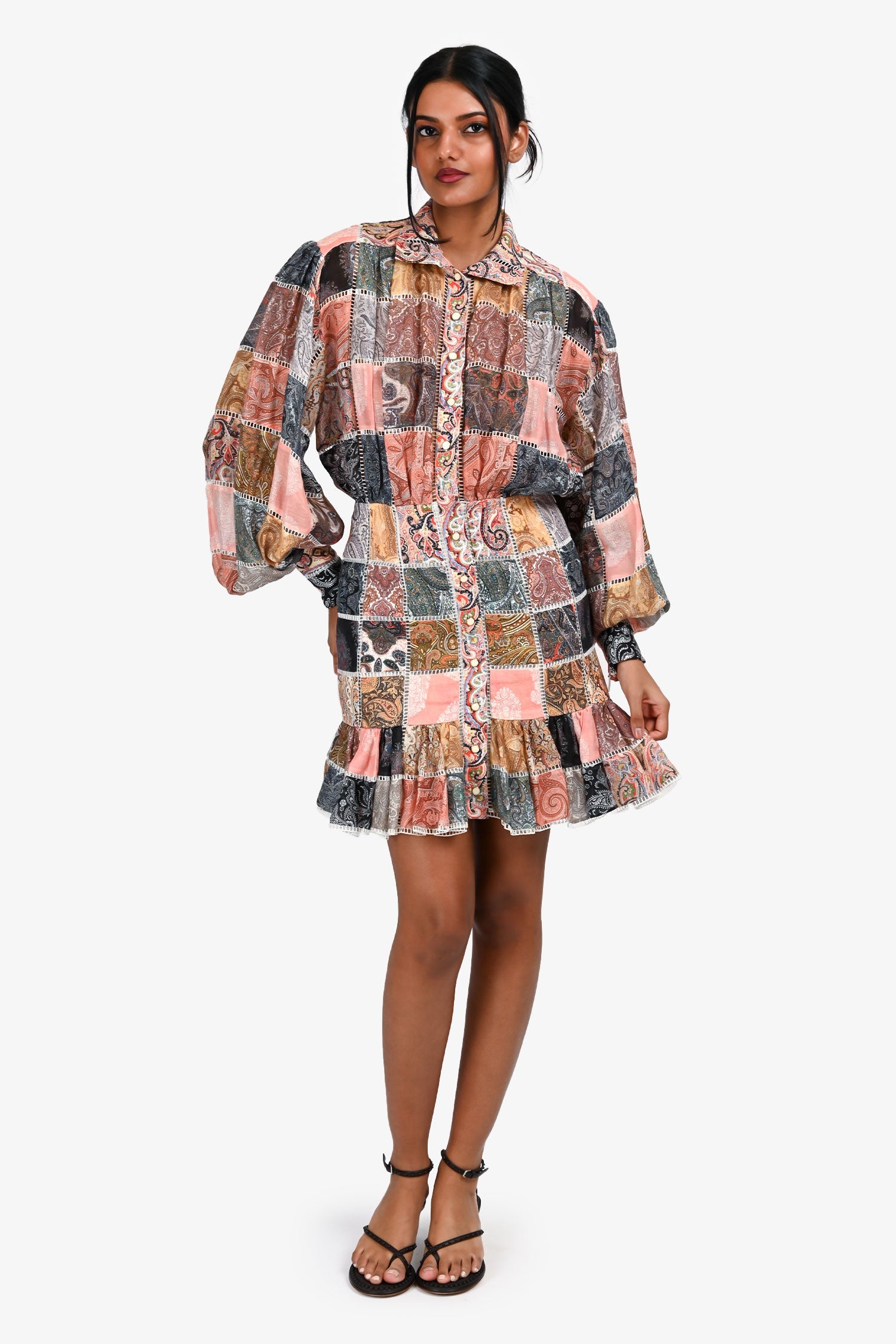Zimmermann Pink/Multicoloured Linen Long Sleeve Mini Dress Size 0