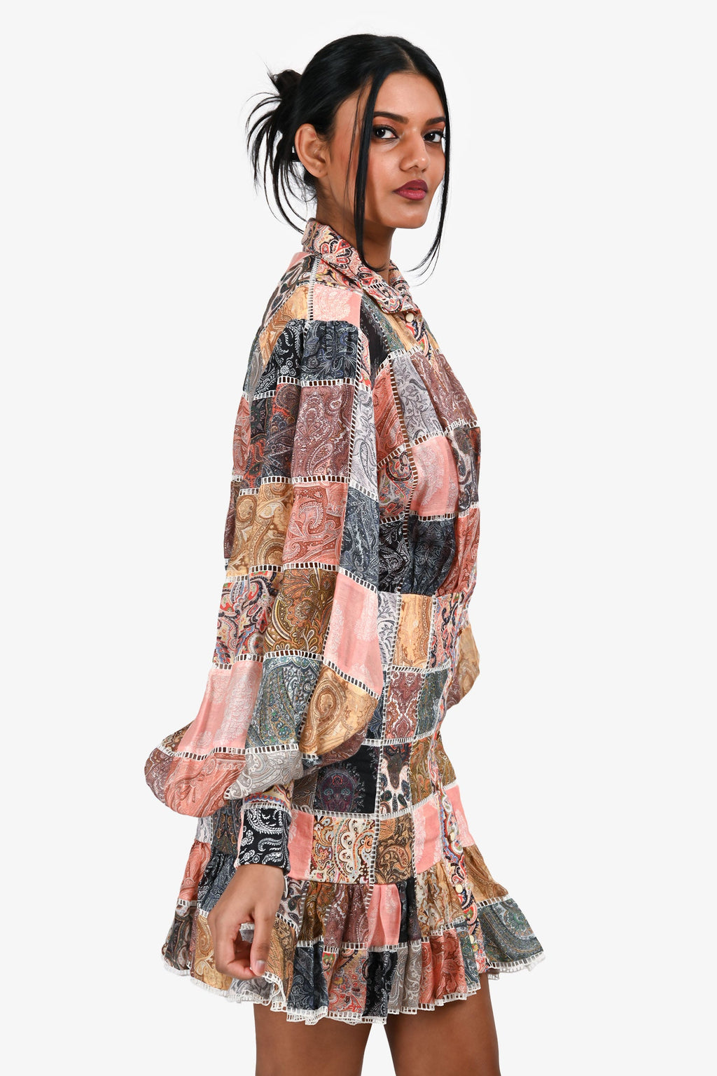 Zimmermann Pink/Multicoloured Linen Long Sleeve Mini Dress Size 0