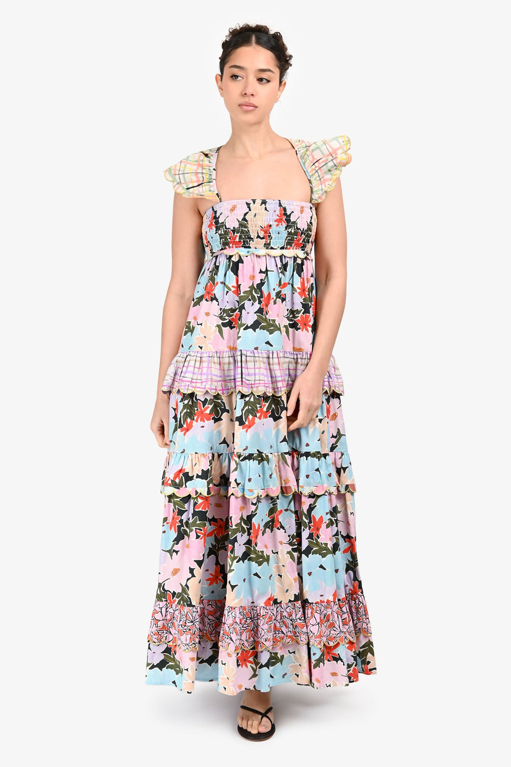 Celia B Multicolour Floral Print Ruffle Sleeveless Midi Length Dress Size XS