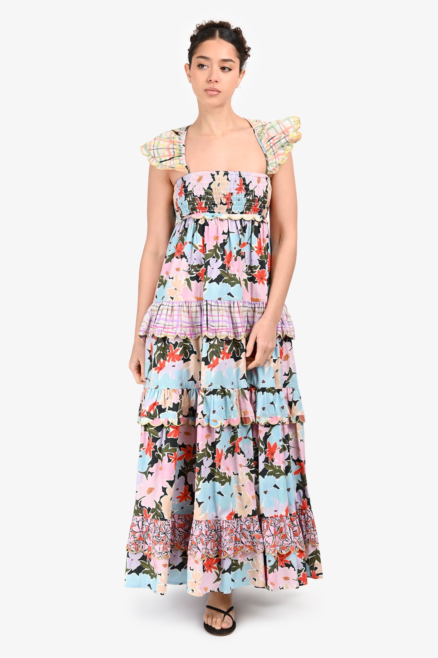 Celia B Multicolour Floral Print Ruffle Sleeveless Midi Length Dress Size XS