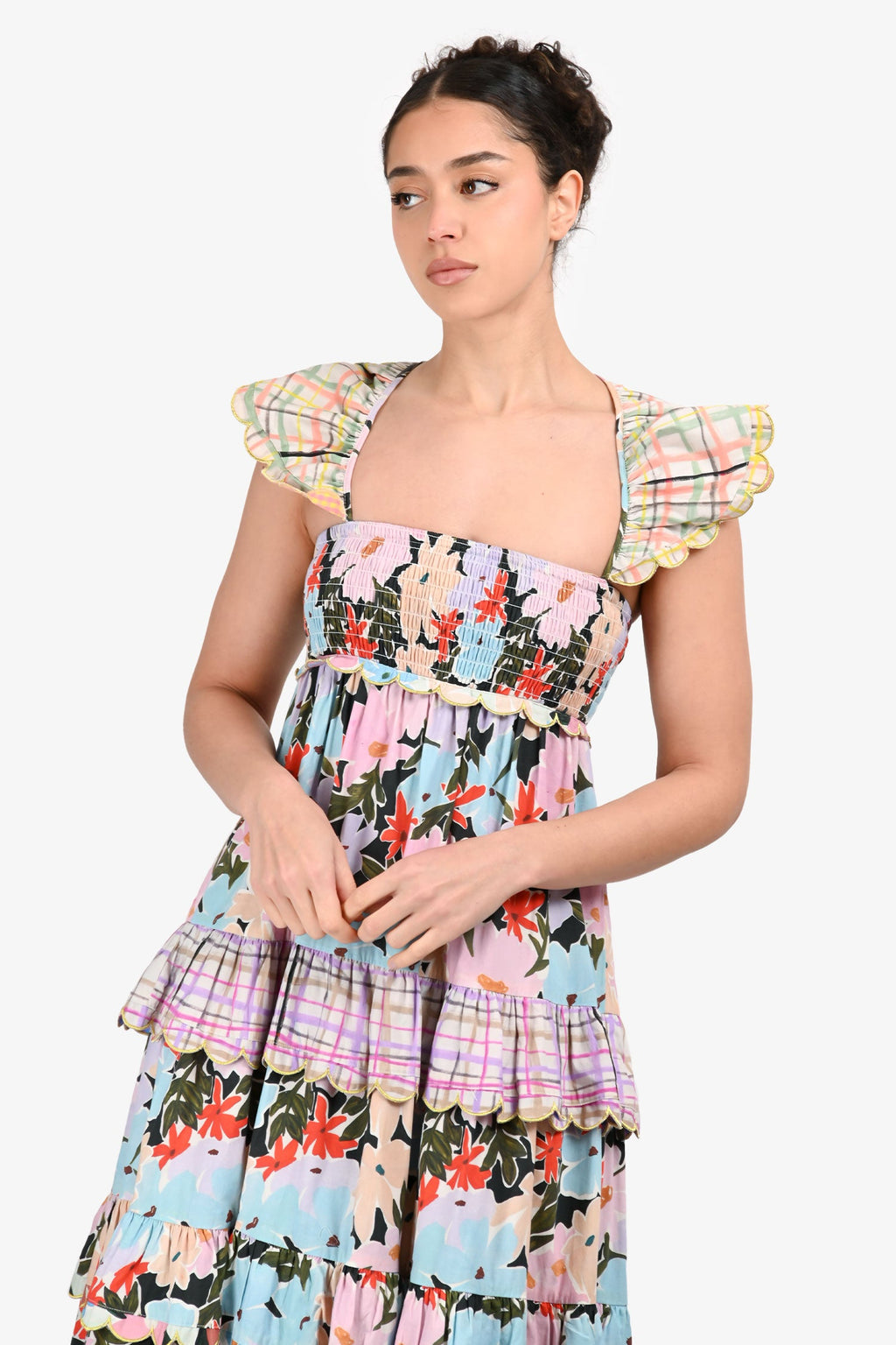 Celia B Multicolour Floral Print Ruffle Sleeveless Midi Length Dress Size XS