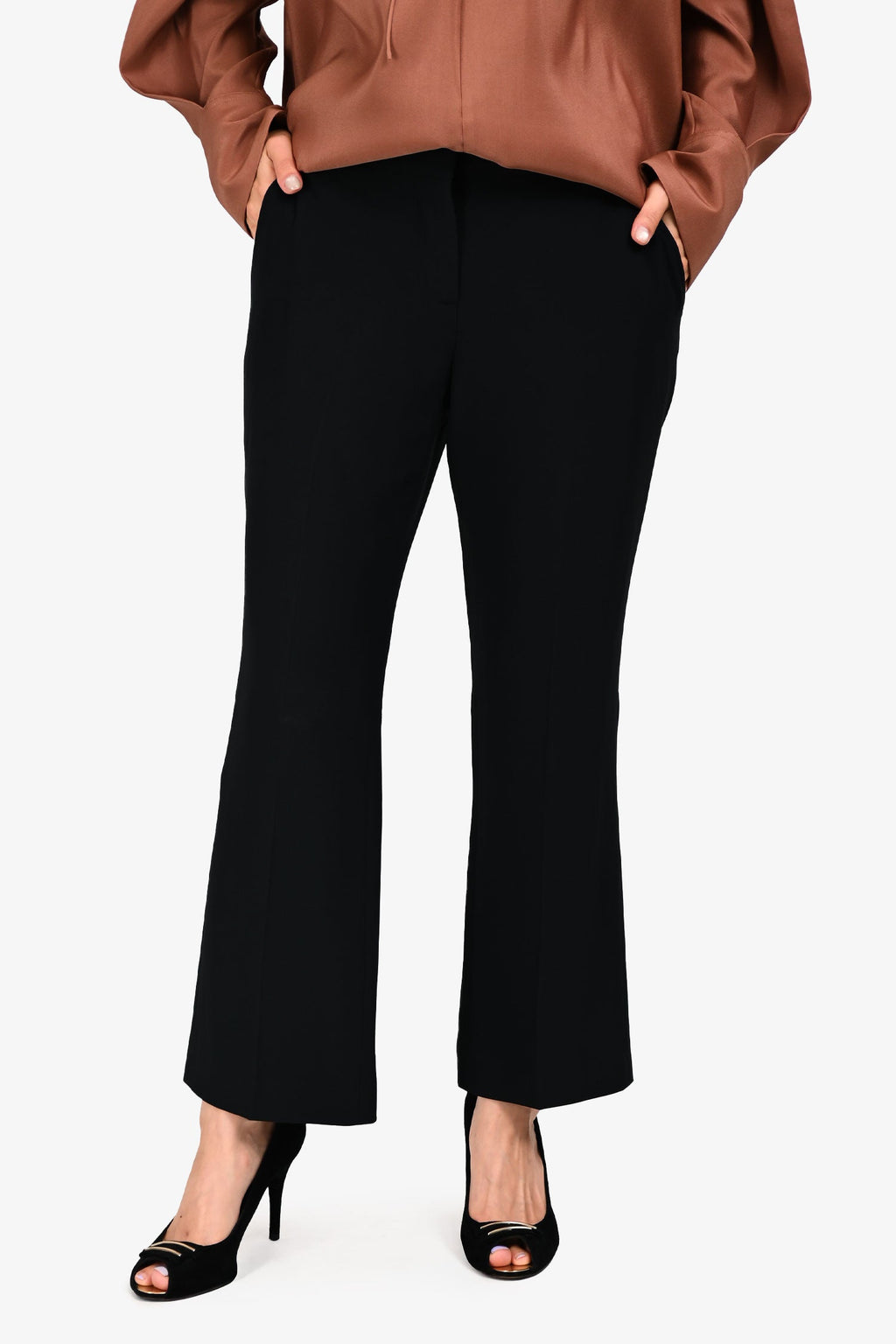 Alexander McQueen 2017 Black High Waisted Mini Flare Cropped Pants Size 42