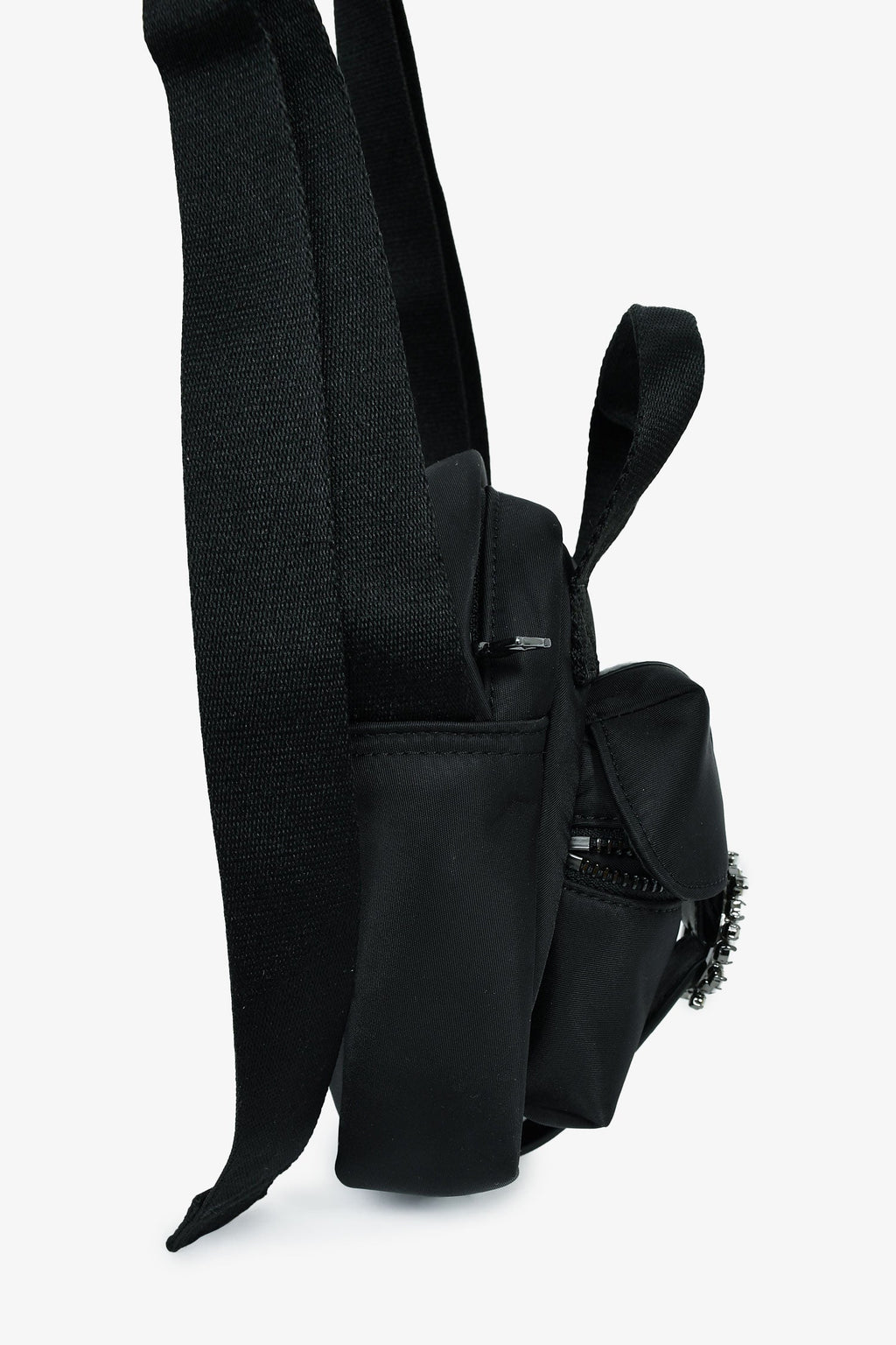 Simone Rocha Black Nylon Faux Pearl/Crystal Buckle Crossbody Bag