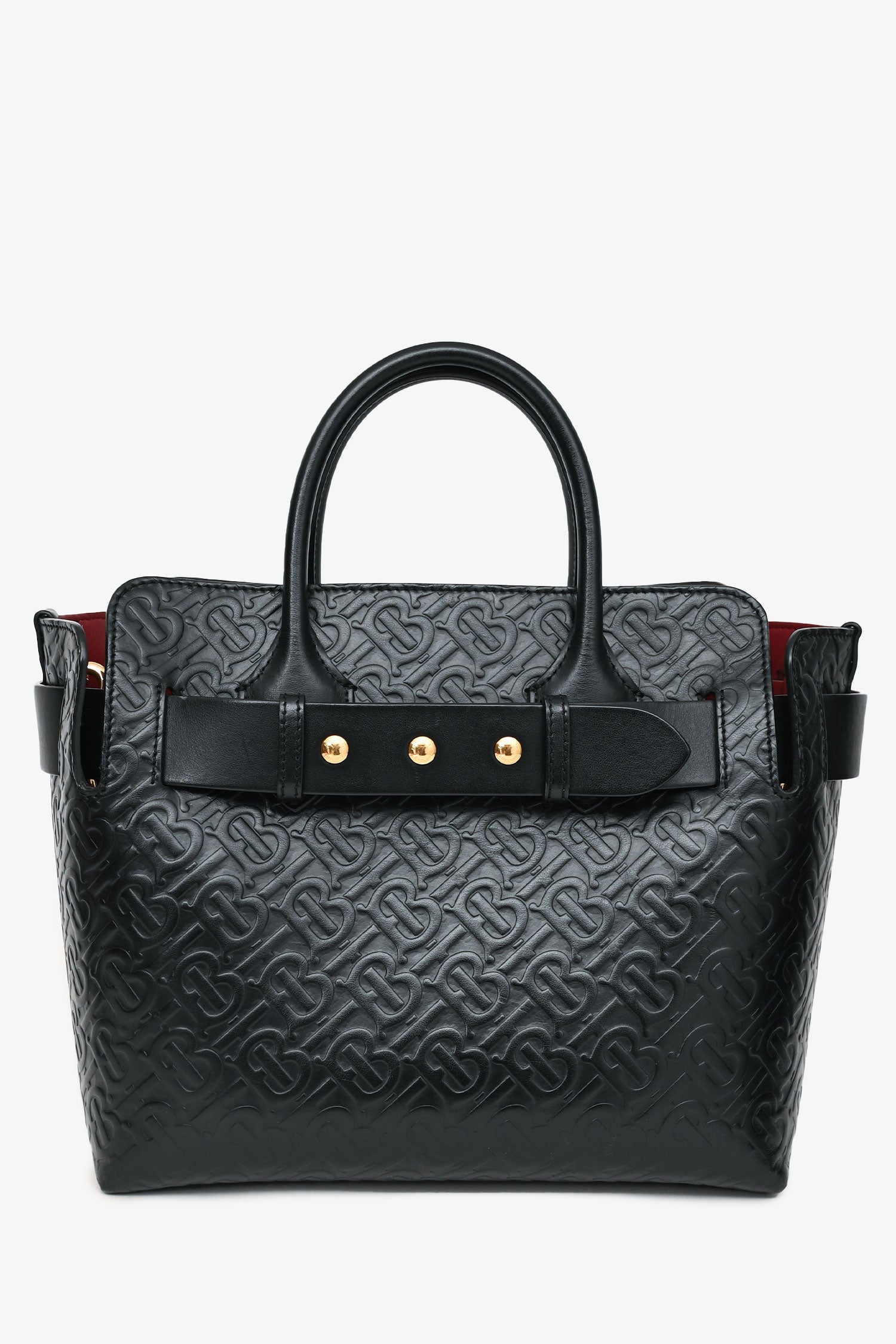 Burberry Black Leather TB Monogram Embossed Tote With Strap