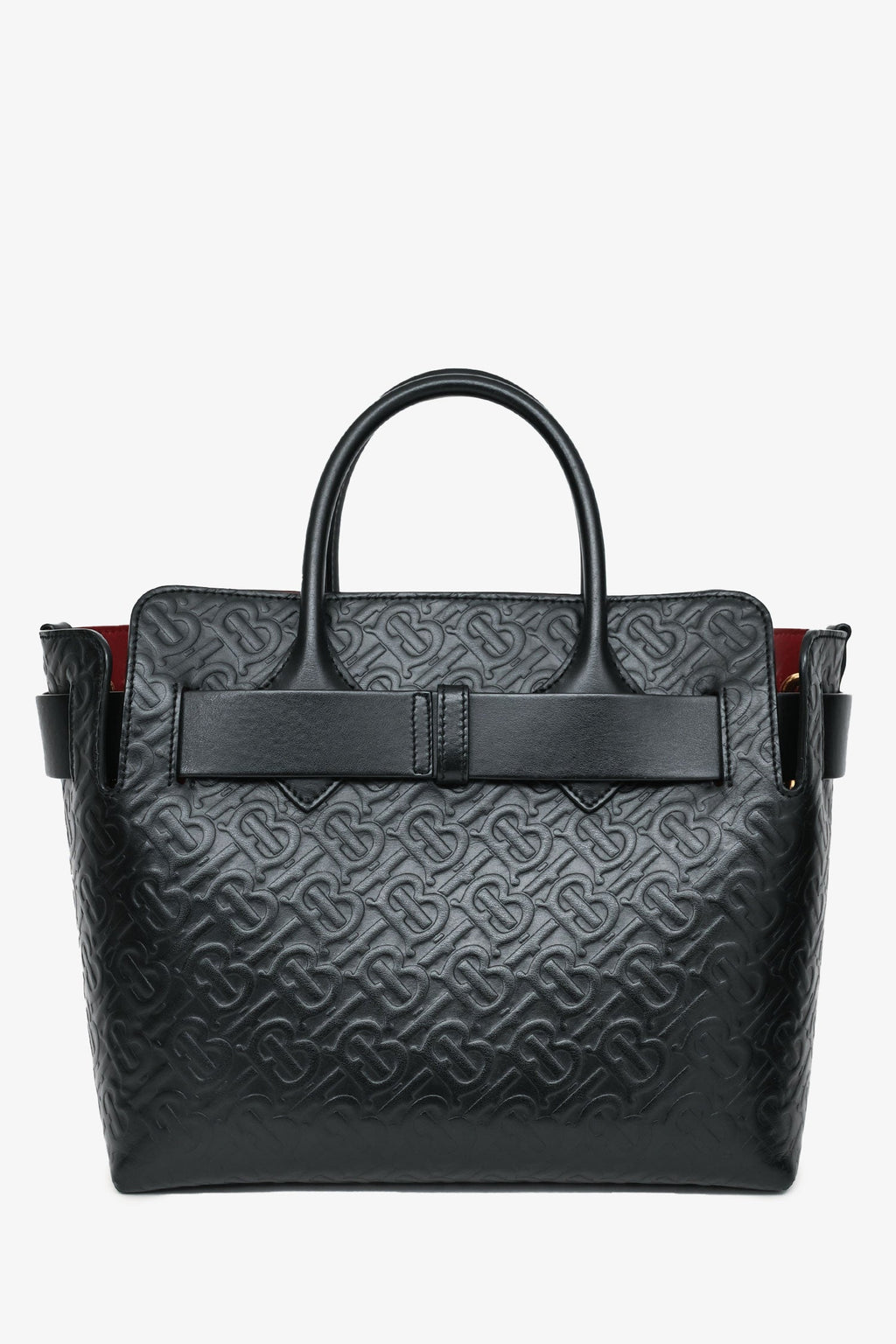 Burberry Black Leather TB Monogram Embossed Tote With Strap