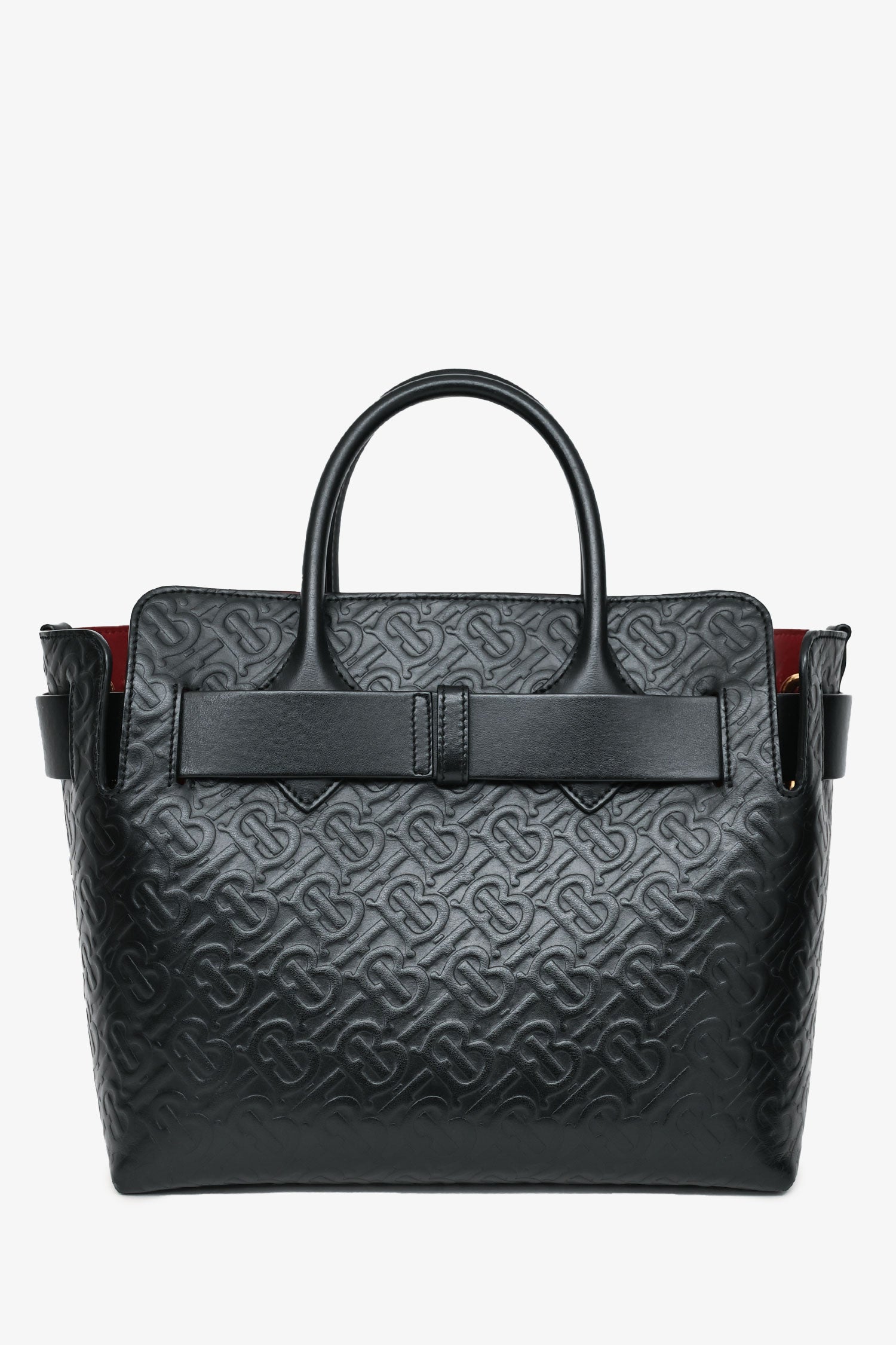 Burberry Black Leather TB Monogram Embossed Tote With Strap