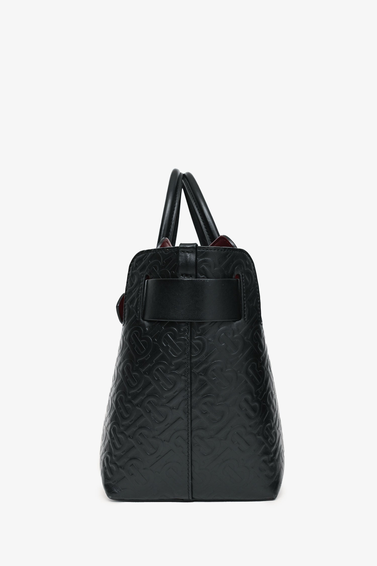 Burberry Black Leather TB Monogram Embossed Tote With Strap