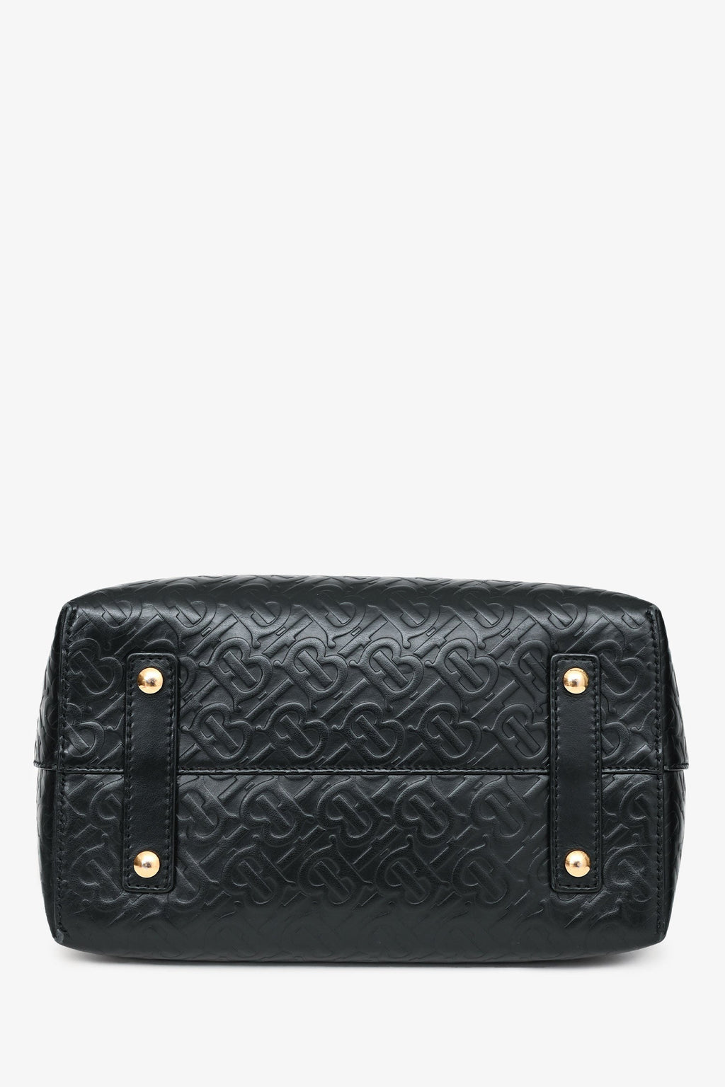 Burberry Black Leather TB Monogram Embossed Tote With Strap
