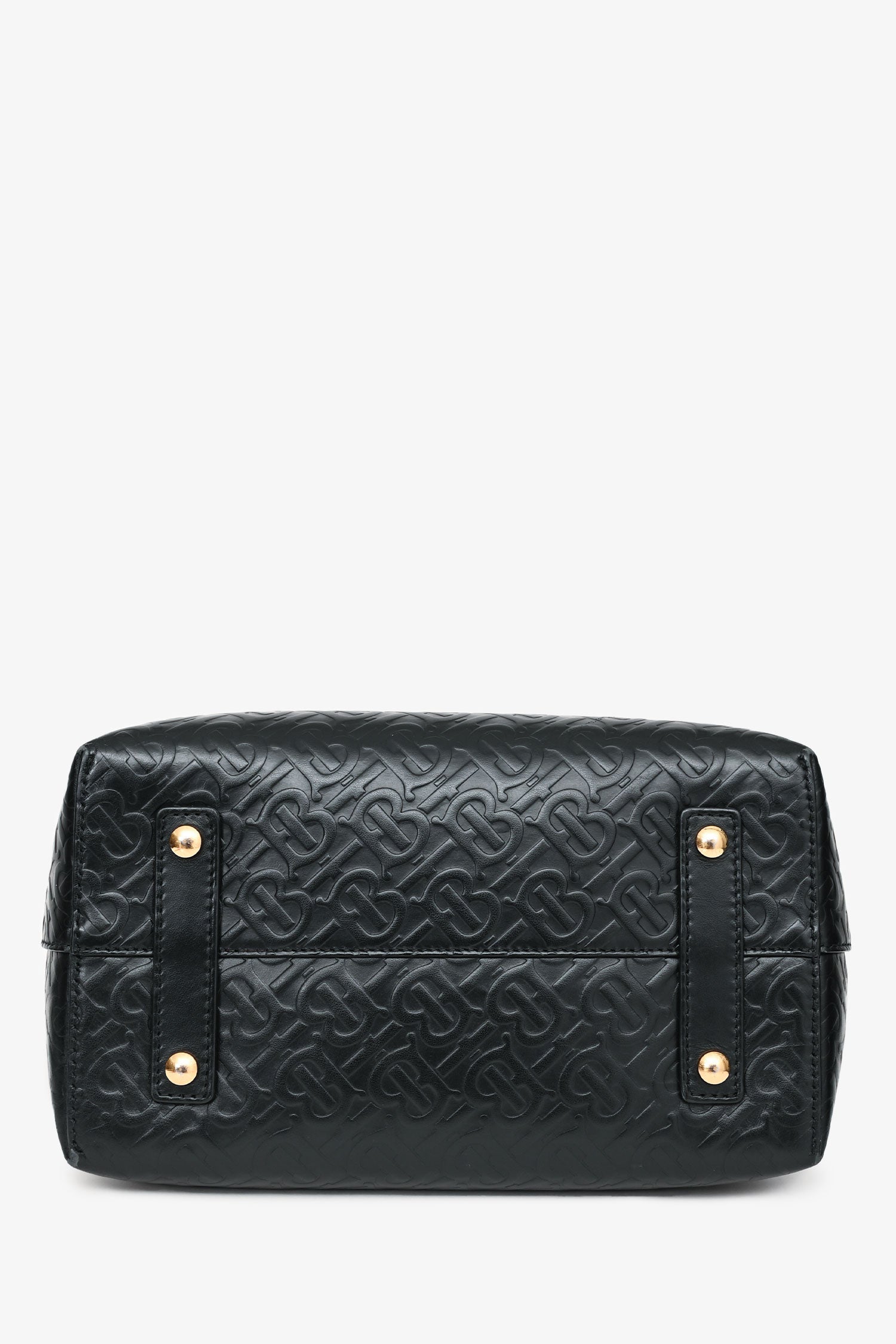 Burberry Black Leather TB Monogram Embossed Tote With Strap