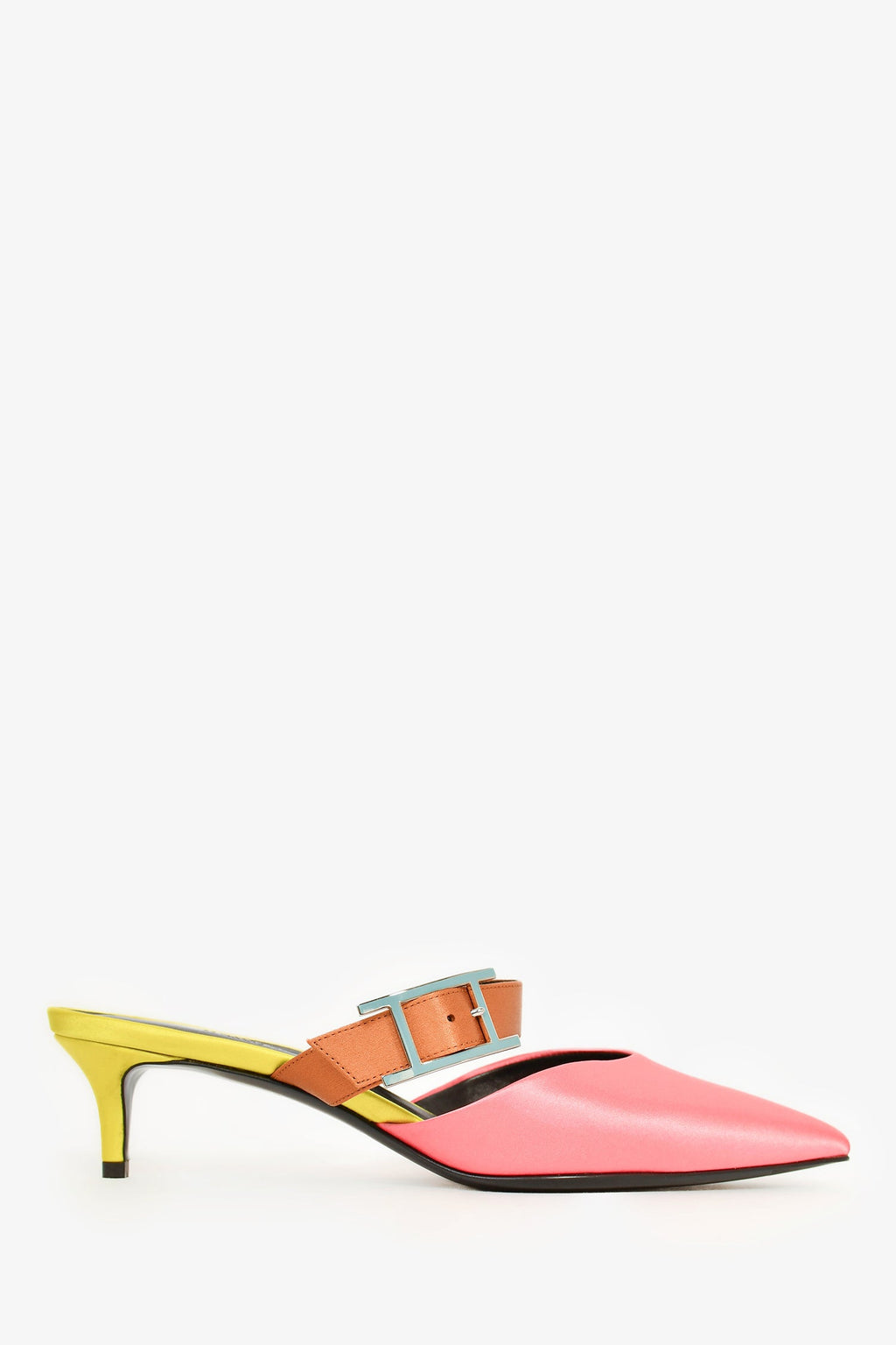 Hermès Pink/Yellow/Brown Satin Pointed Kitten Heels Size 37