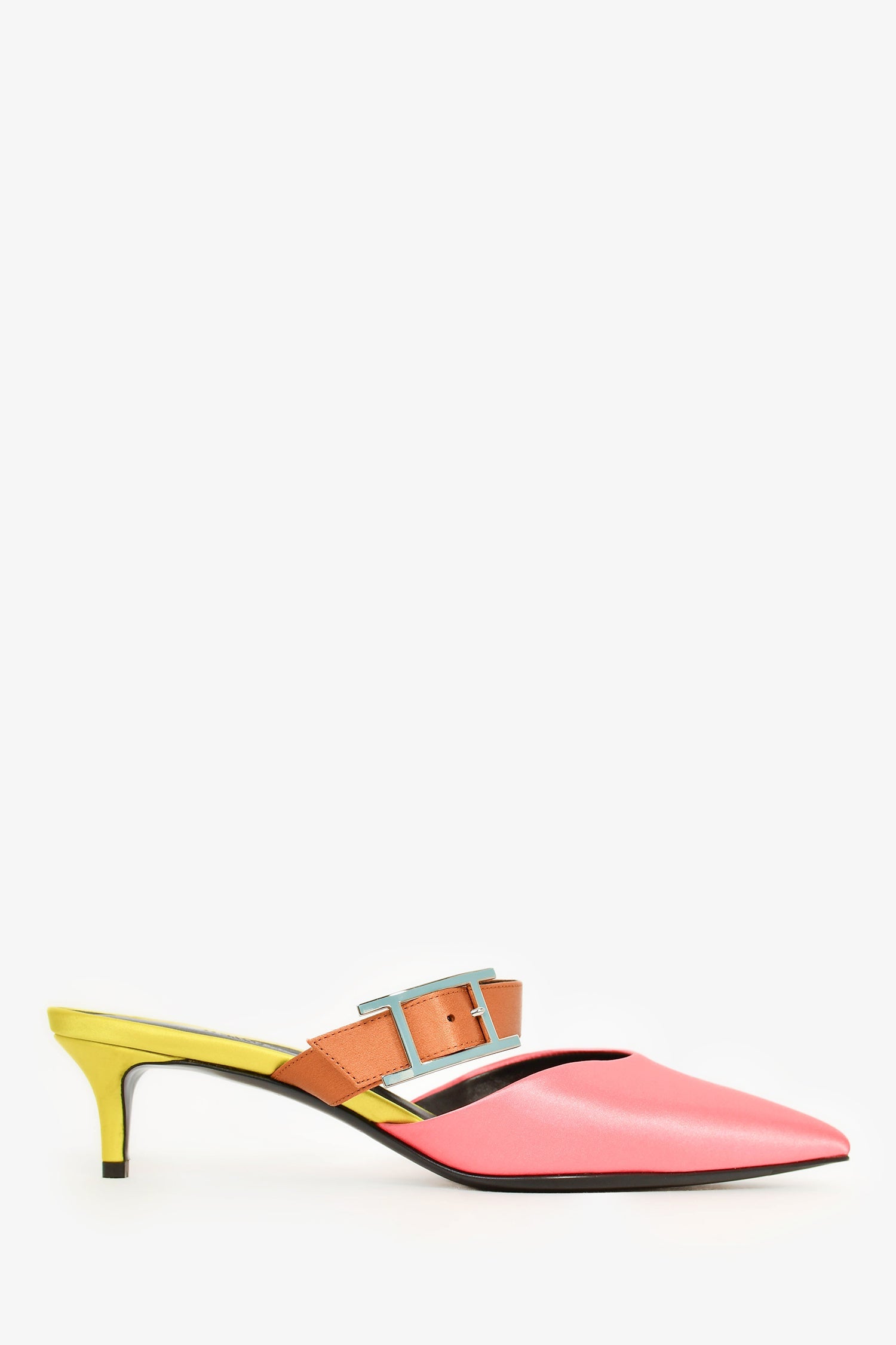 Hermès Pink/Yellow/Brown Satin Pointed Kitten Heels Size 37