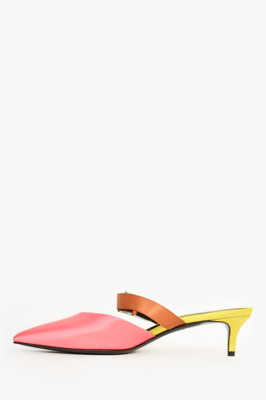 Hermès Pink/Yellow/Brown Satin Pointed Kitten Heels Size 37